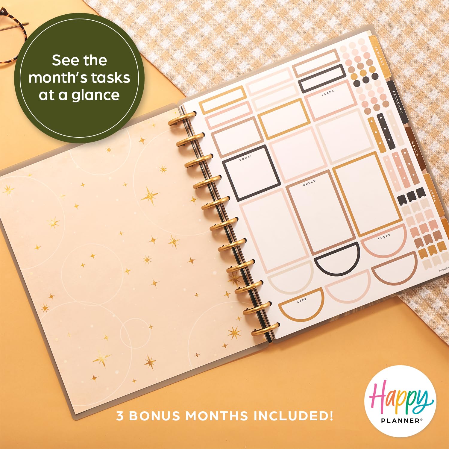 Happy Planner Disc-Bound 12-Month Planner 2025 - Jan-Dec Daily Weekly Monthly Organizer - Big Size 8.5