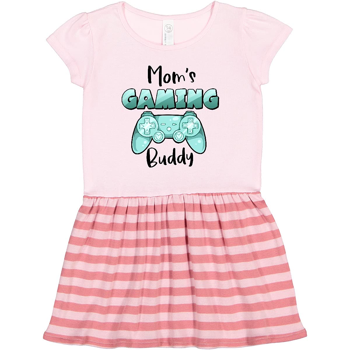 Inktastic Mom's Gaming Buddy - Aqua Controller Toddler Dress | Cute Gamer Outfit for Baby Girls | Perfect for Gaming Events, Birthday Parties & Family Photos