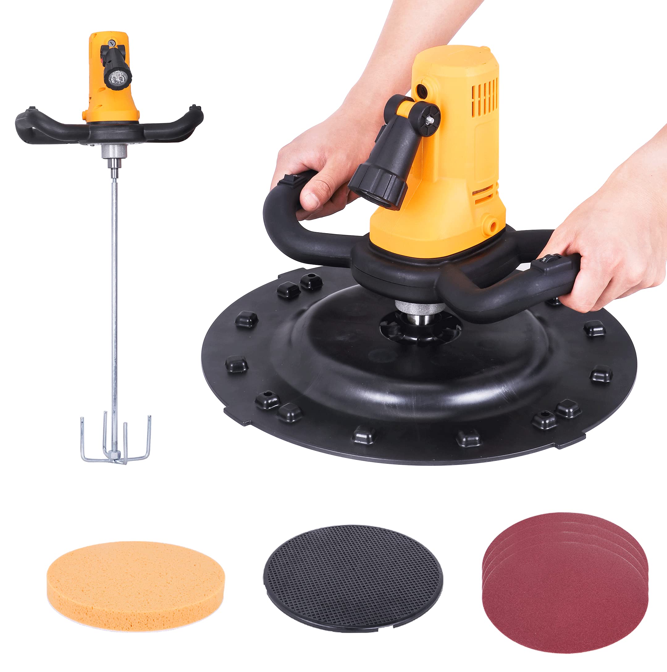 1680W Electric Concrete Trowel with Mixing Rod - 80-200RPM Mortar Mixer & Wall Smoothing Polishing Machine for Cement, Plaster, Putty | Perfect for DIY Home Renovation, Construction Projects & Wall Finishing