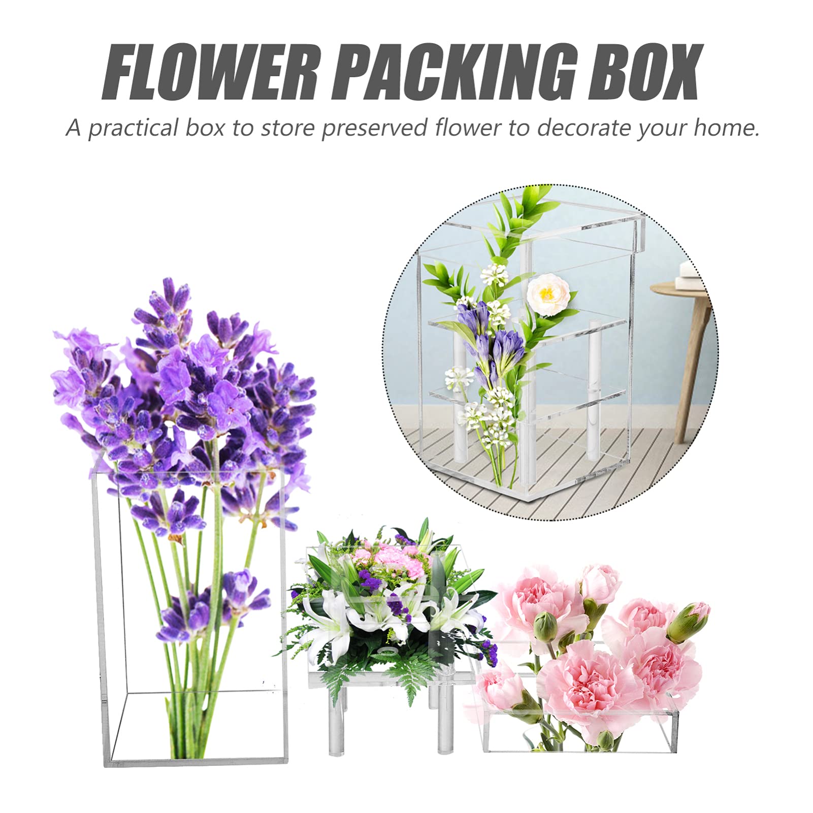 Hemoton Acrylic Flower Box for Desktop Decor & Gifts
