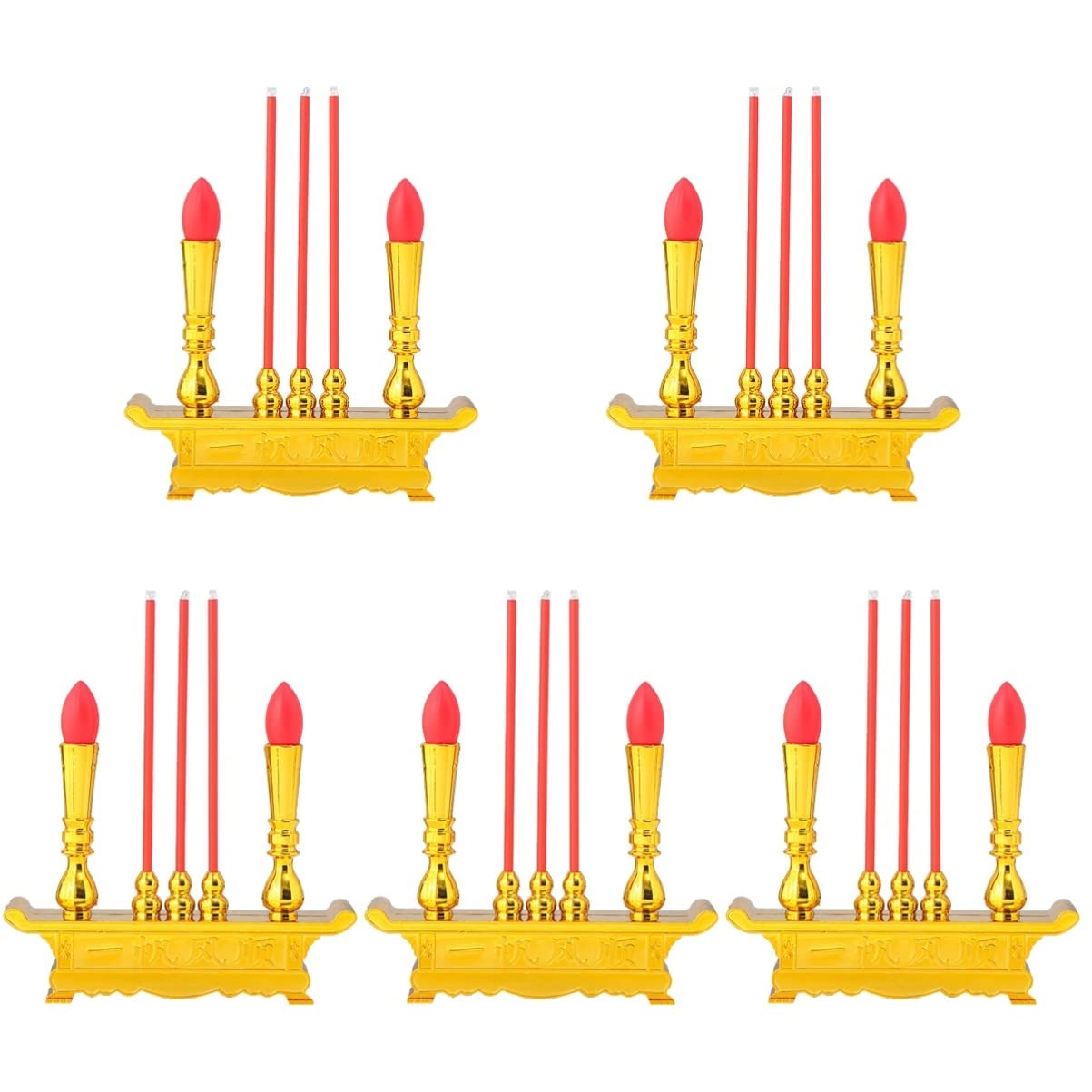 Uonlytech 5-Piece LED Flameless Candle Lamp Set - Vintage Buddhist Style Incense Burner with Realistic Flickering Flame for Home Decor, Meditation & Spiritual Ceremonies