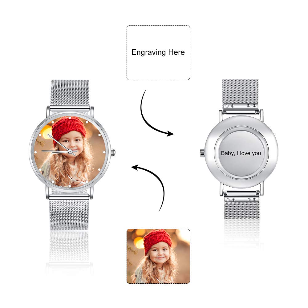 Gemszoo Personalized Photo Watch - Custom Picture Stainless Steel Mesh Quartz Watch for Men & Women - Perfect Gift for Anniversaries, Birthdays & Special Occasions