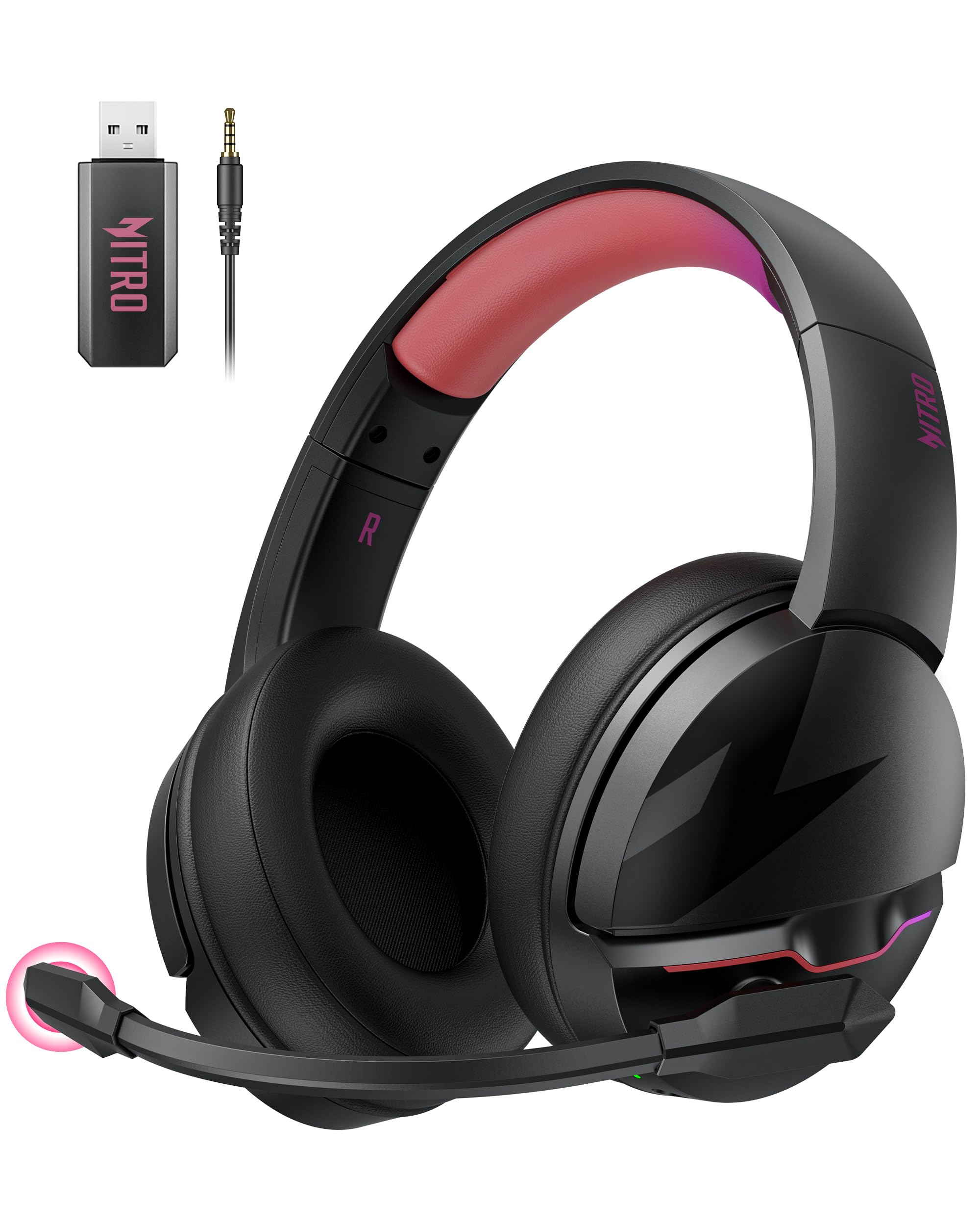 Acer Nitro Wireless Gaming Headset - 100H Battery Life, 50mm Dynamic Drivers, Clear Voice Mic - Bluetooth 5.3 & 3.5mm Jack - Compatible with PC, PS4, PS5, Meetings & Music (Black Pink) - Perfect for Long Gaming Sessions, Virtual Meetings & Immersive Music Listening