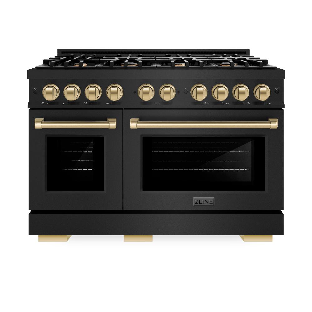 ZLINE Autograph Edition 48-Inch 6.7 cu. ft. Dual Fuel Range with 8-Burner Gas Cooktop - Black Stainless Steel & Champagne Bronze Accents (HDRBZ 48 CB) | Professional Kitchen Appliance for Home Chefs & Cooking Enthusiasts
