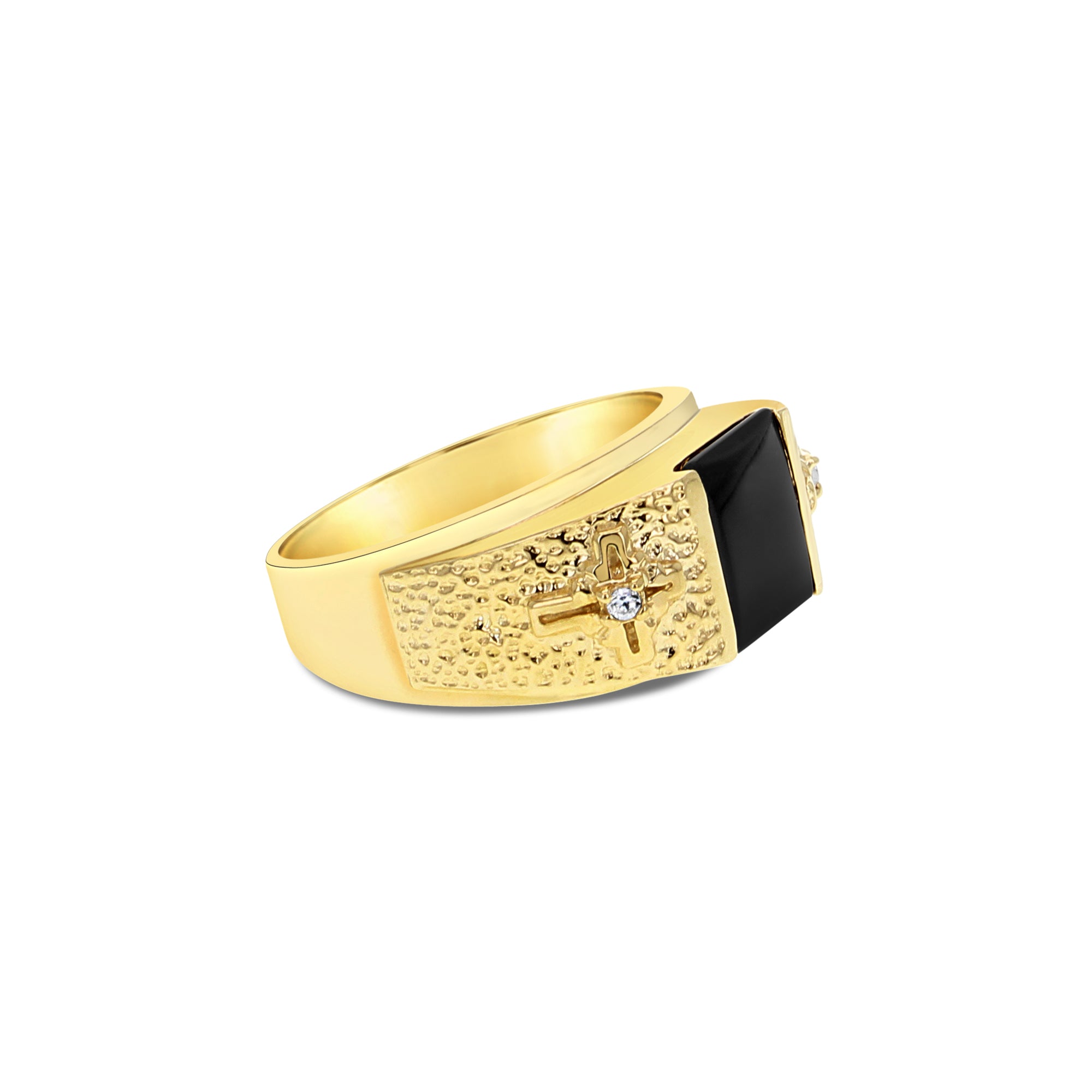 Onyx Diamond Signet Ring with Cross Symbol - Elegant Men's & Women's Jewelry for Everyday Wear, Gifts & Special Occasions