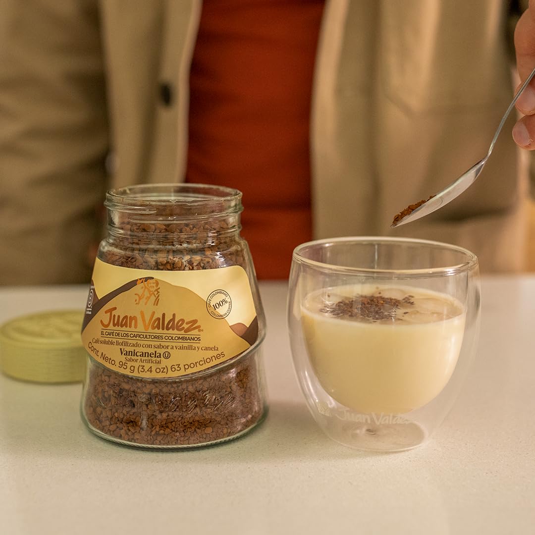 Juan Valdez Vanilla-Cinnamon Flavored Freeze Dried Coffee 3.35oz (95g) - 100% Premium Colombian Instant Coffee for Home, Office & Travel
