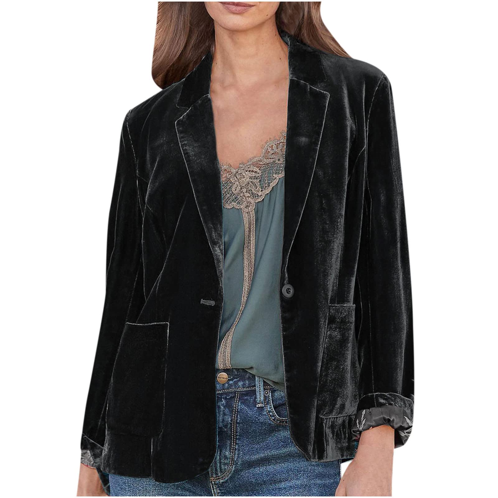 Vintage Velvet Cardigan for Women - Long Sleeve Retro Jacket with Solid Buttons & Pockets | Loose Fit Casual Sweater Top for Fall, Winter & Everyday Wear