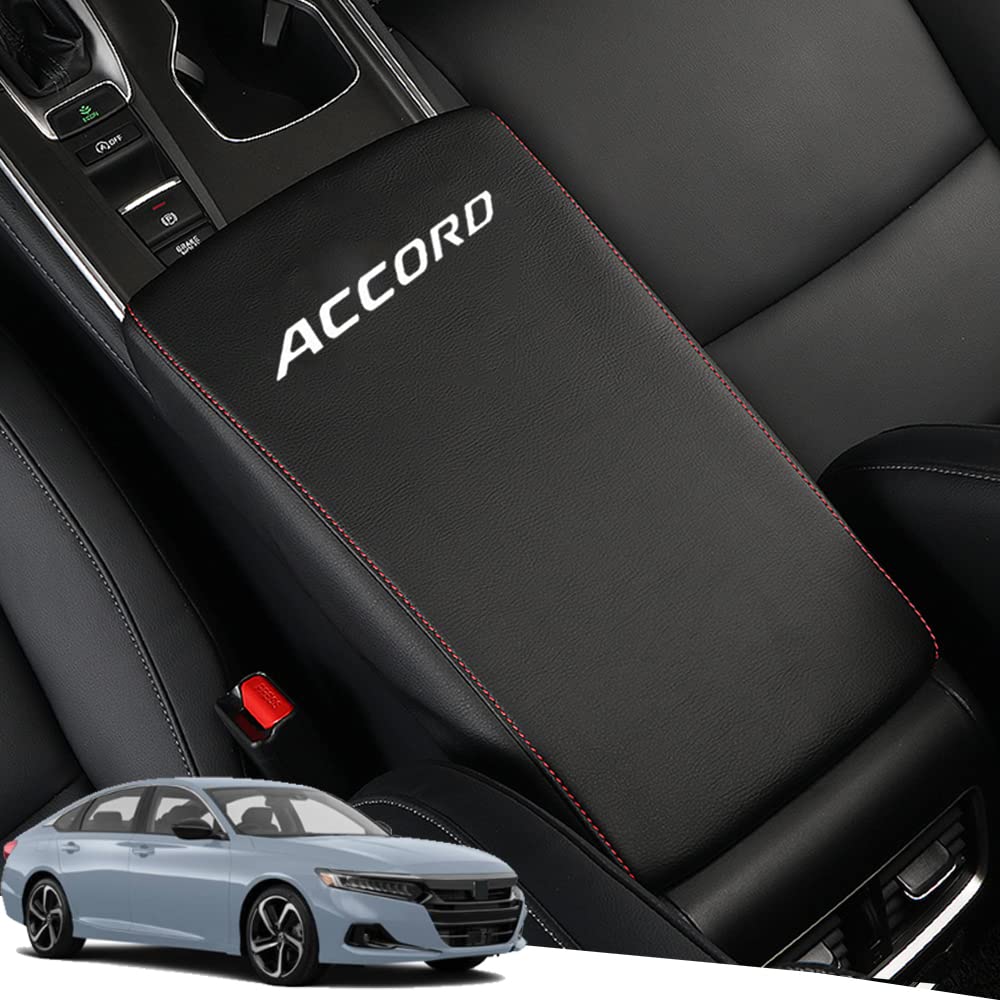 Premium Leather Center Console Cover Armrest Pad for Honda Accord 2018-2021 - Red Stitching, Comfortable Protection & Style Upgrade - Perfect for Daily Commute & Long Road Trips