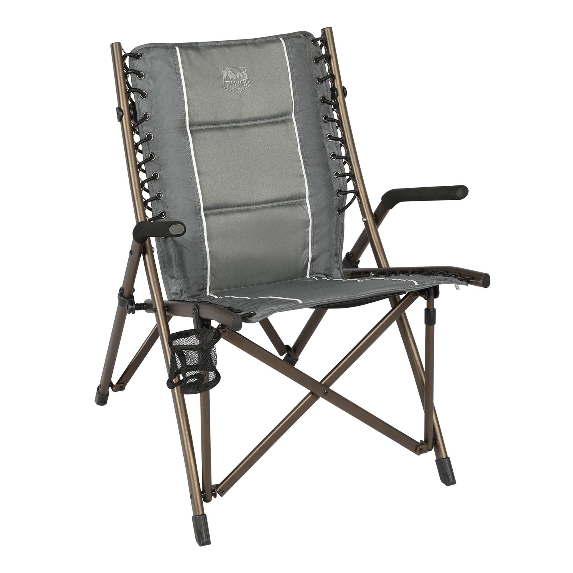 TIMBER RIDGE Heavy Duty Folding Camping Chairs for Adults - 300 lbs Capacity, Padded Seat with Armrests & Cup Holder, Portable Collapsible Outdoor Chair for Camping, Beach, Fishing, Picnics, Backyard, and Lawn - Grey