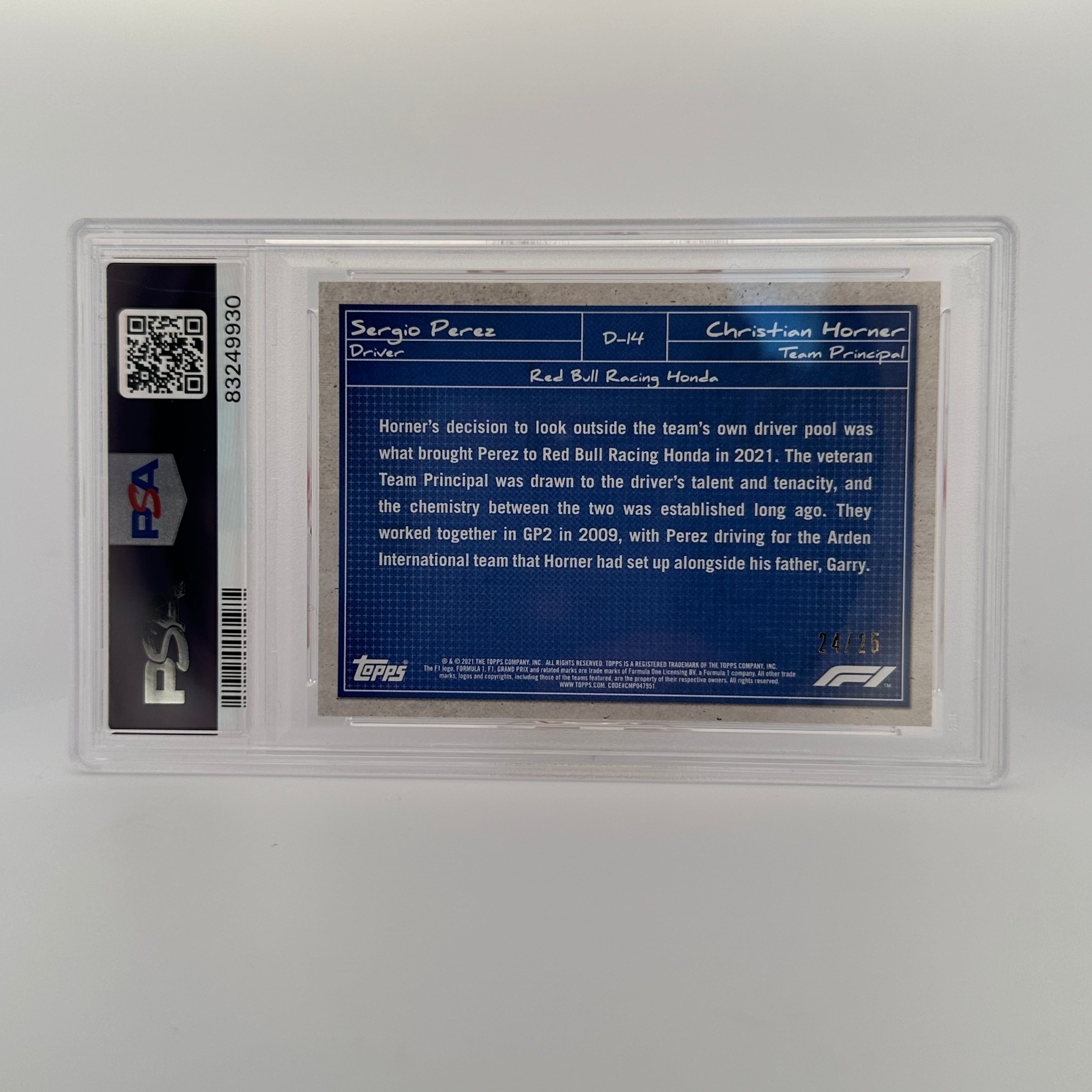 PSA 10 2024/25 Sergio Perez & Christian Horner F1 Debrief #D14 Orange - Perfect for F1 Collectors, Racing Fans, and Memorabilia Displays