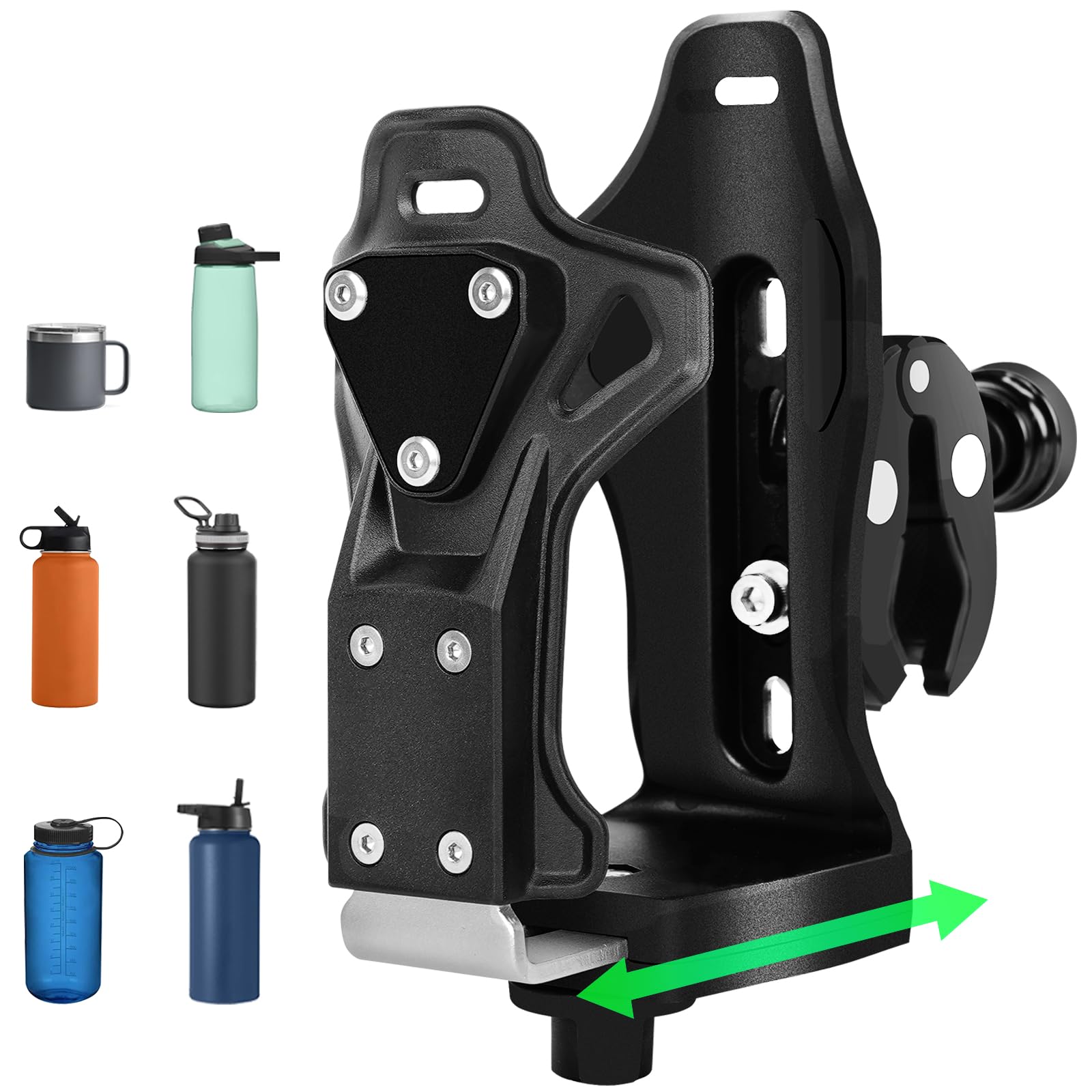 Universal Anti-Theft Motorcycle ATV Cup Holder - Extra Large 1.95-3.6 Inch Bike Water Bottle Holder with Metal Clamp for Scooters, Boats, Strollers & Wheelchairs | Perfect for Road Trips, Commuting & Outdoor Adventures