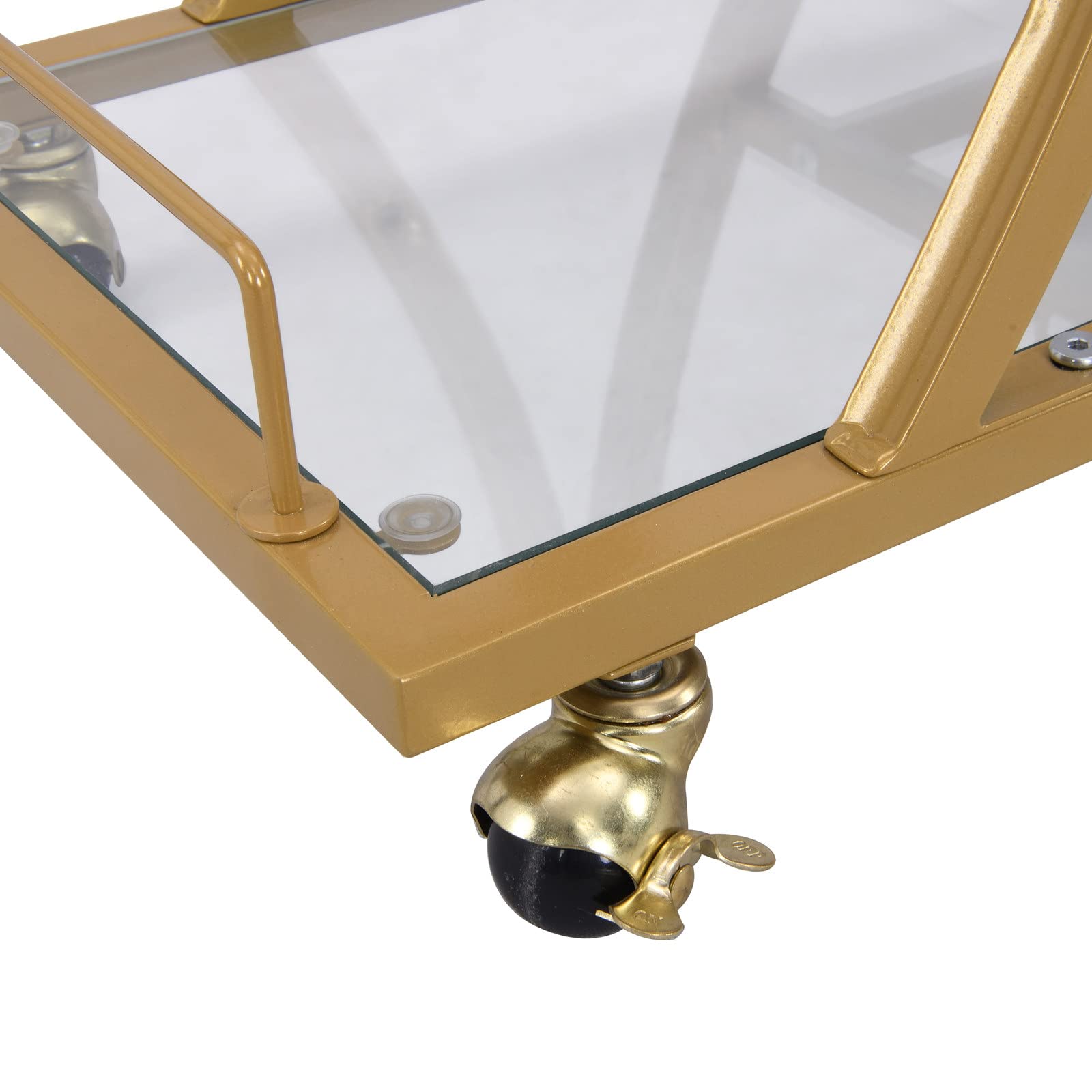 3-Tier Gold Rolling Bar Cart with Glass Holders & Wine Rack - Metal Kitchen Serving Cart with Glass Shelves for Home, Party & Outdoor Entertaining - Perfect for Cocktail Making, Wine Display & Mobile Bar Setup