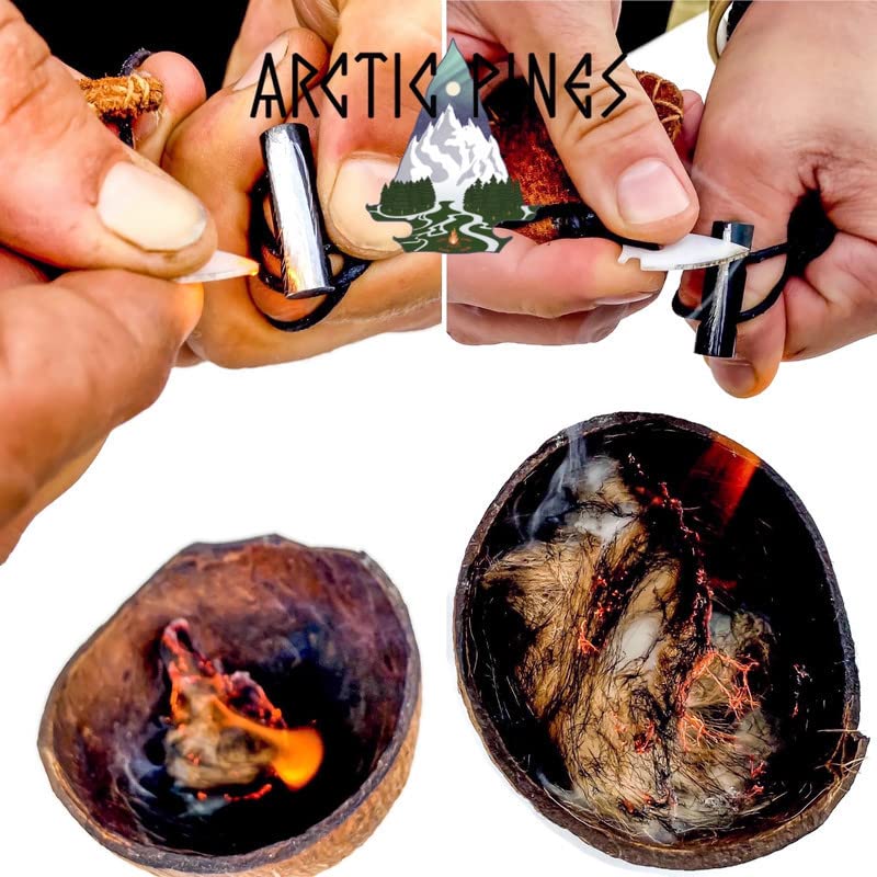 Fire Starter Necklace with Black Thin Cord & BearClaw Striker - Survival Gear for Camping, Hiking, and Outdoor Adventures