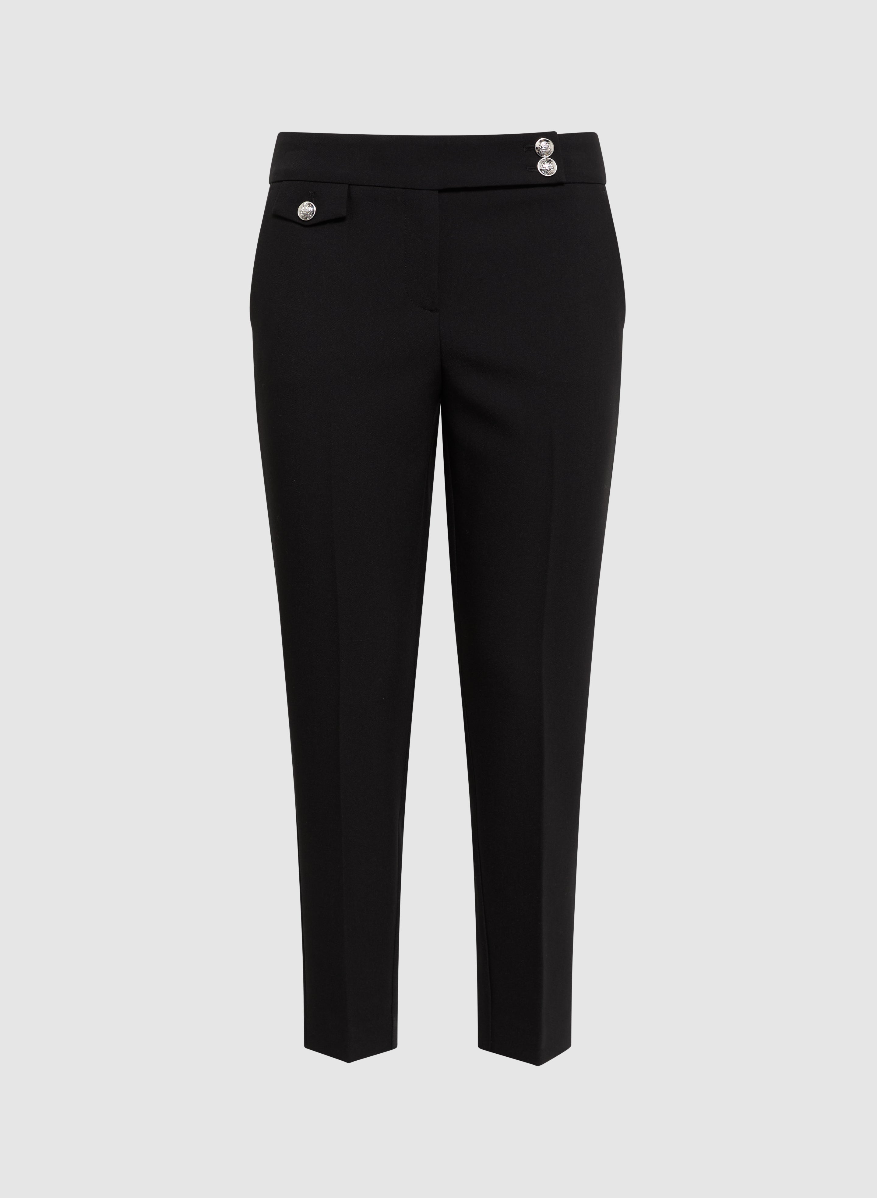 Emma Embossed Button Slim Leg Pants for Women - High Waisted Stretch Work Pants, Office & Business Casual Trousers - Perfect for Work, Travel & Everyday Wear