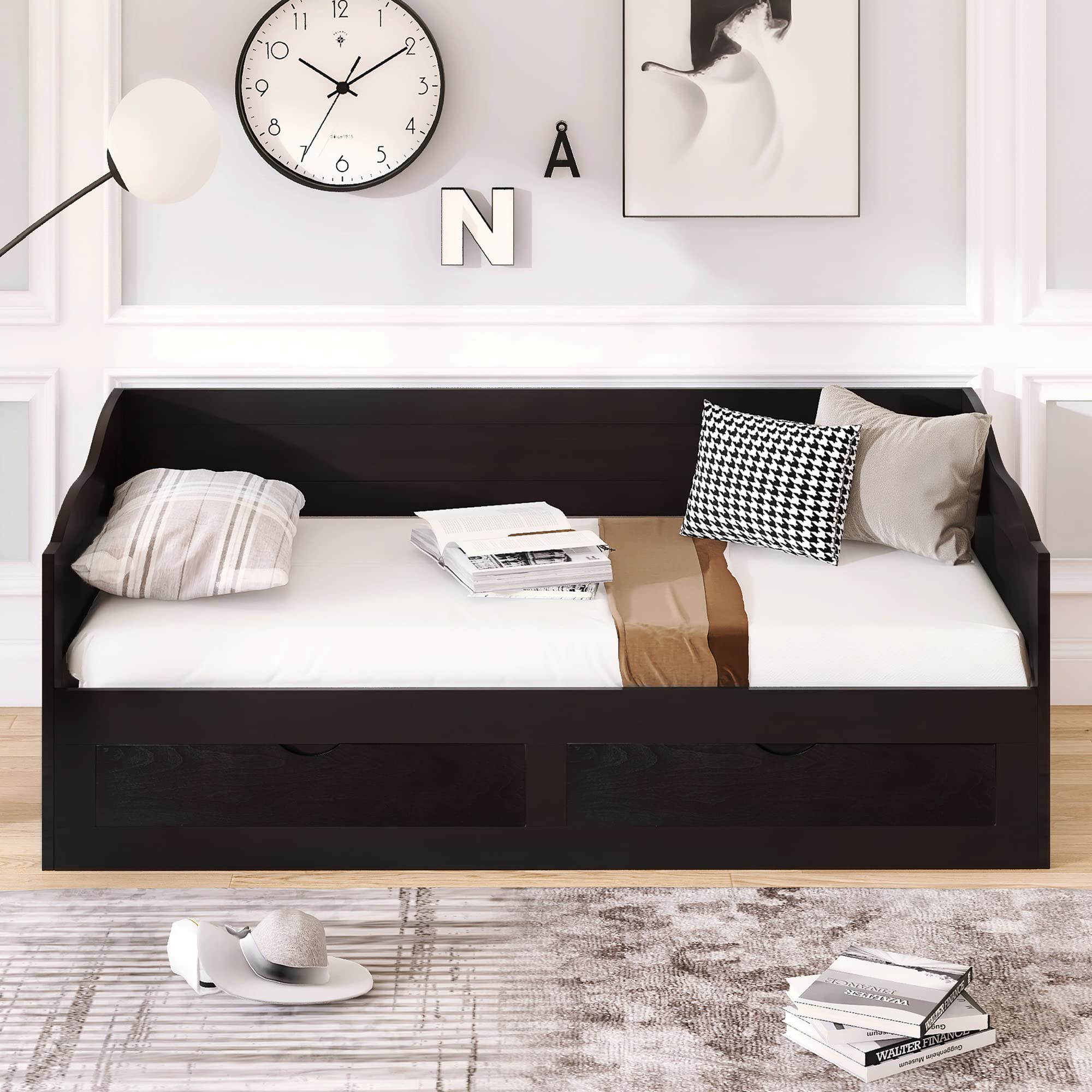 Wooden Daybed with Trundle & Storage - Twin to King Sofa Bed for Bedroom & Living Room