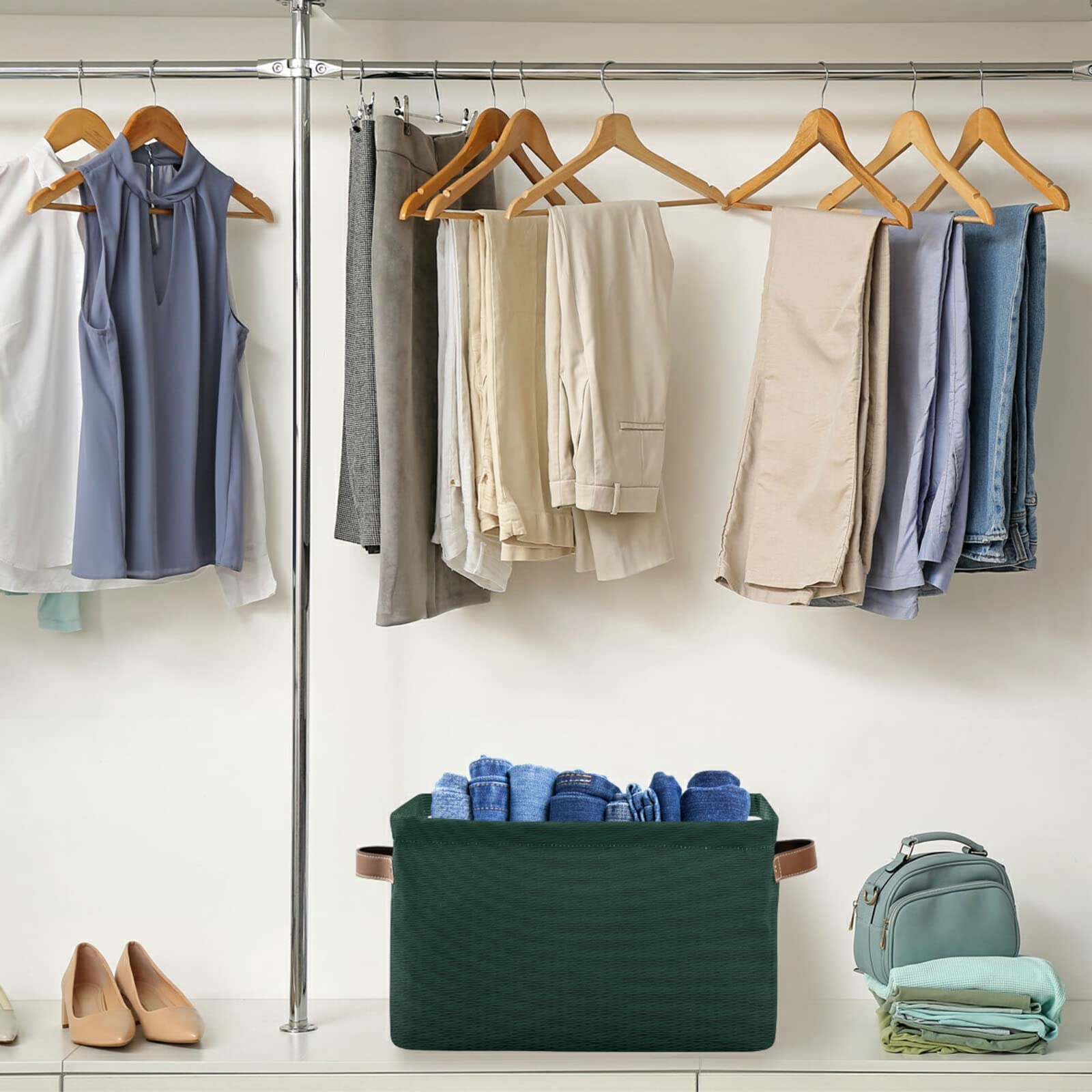 Hunter Green Storage Baskets - 2-Pack Closet Organizer Bins for Shelves | Perfect for Bedroom, Bathroom & Office Organization