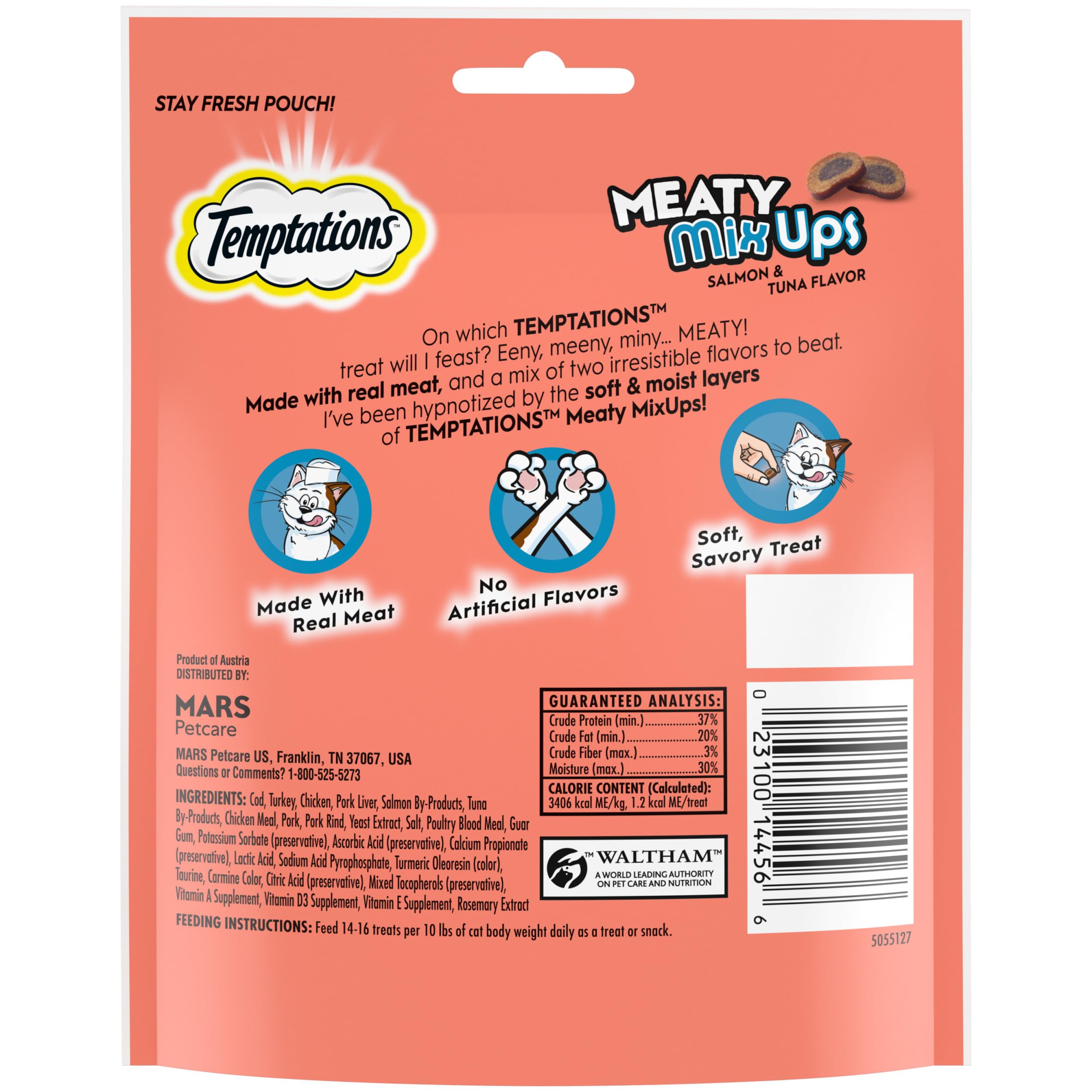Temptations Meaty MixUps Cat Treats - Salmon & Tuna Flavor, 4.12 oz Pouch - Healthy Snacks for Indoor & Outdoor Cats - Perfect for Training & Rewarding Your Feline Friend