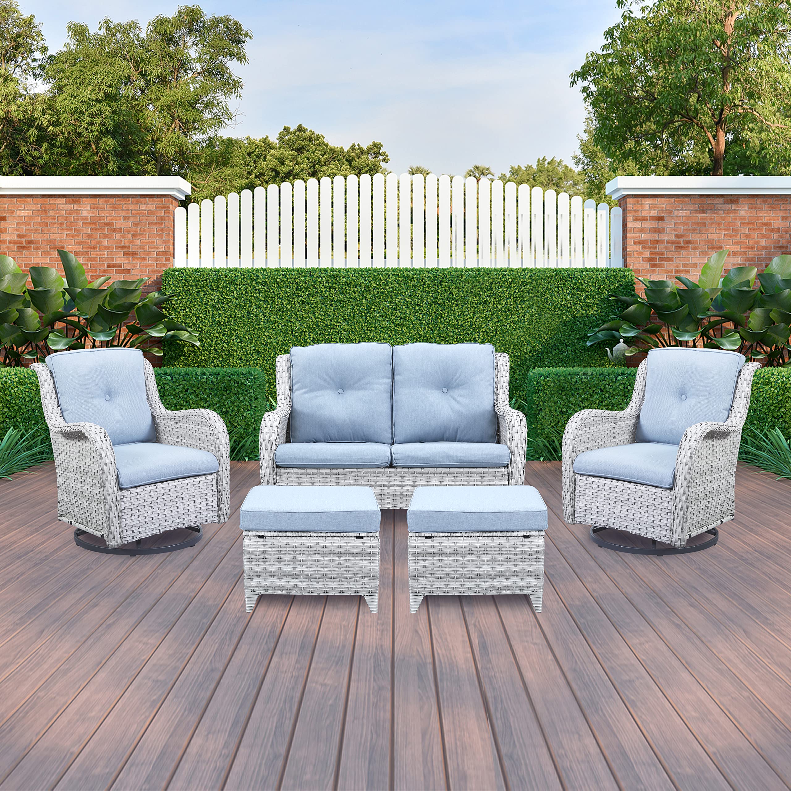 Outdoor Loveseat - 2 Seater Wicker Sofa with Baby Blue Cushion, Patio Furniture for Porch, Deck & Backyard | Perfect for Relaxing, Entertaining & Small Outdoor Spaces