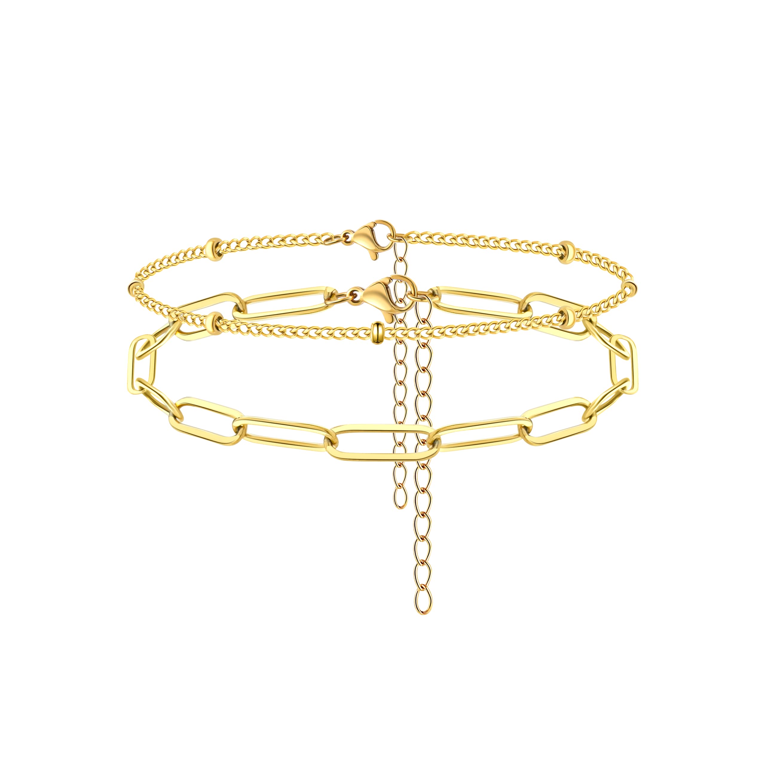 1-4pcs Gold Bracelets for Women & Teen Girls - Adjustable Layered Figaro, Snake, Mariner, Rope, Paperclip, Cuba Chain Link & Beaded Bracelet Set - Dainty Birthday, Christmas Gift for Her - Perfect for Casual Wear, Parties & Special Occasions