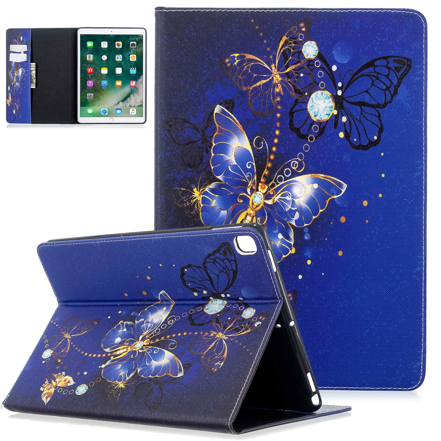 UGOcase iPad 10.2 Case (7th/8th Gen 2019/2020) & iPad 10.5 Case (Air 3/Pro) - Premium PU Leather Magnetic Stand Cover with Card Slots | Protective Blue Butterfly Design for Work, School & Travel