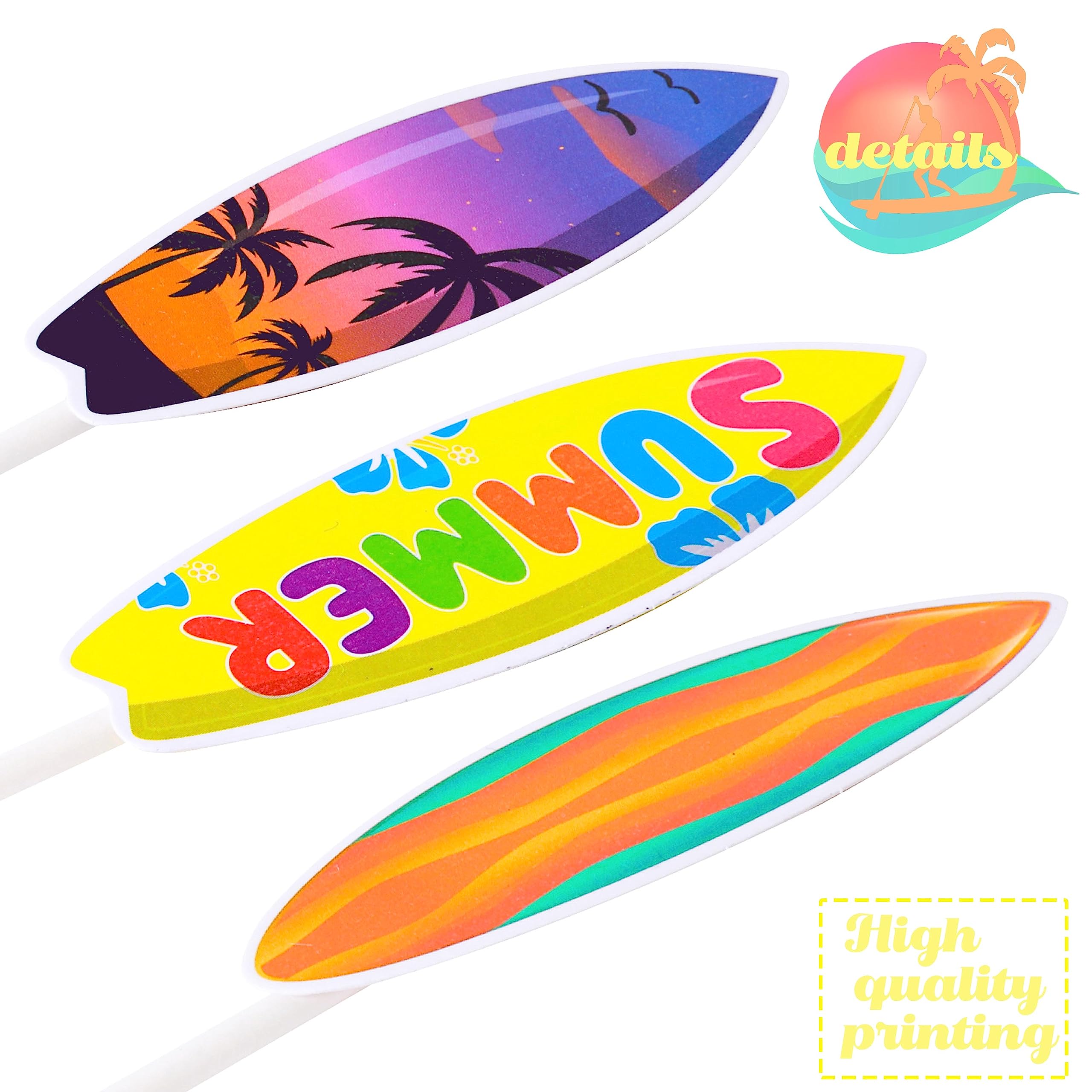 36pcs Surfboard Cupcake Toppers - Summer Beach Party Decorations for Pool Birthday, Baby Shower & Hawaii Themed Events - Perfect for Summer Celebrations, Beach Weddings and Tropical Themed Desserts