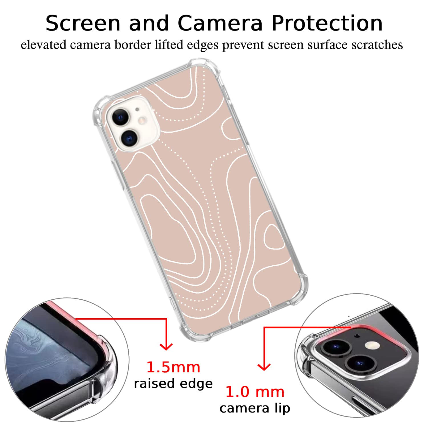 Pastel Abstract iPhone 12 Case - Minimalist Beige Line Art Phone Cover for Women & Men | Soft TPU Bumper Protection | Perfect for Everyday Use, Office & Travel