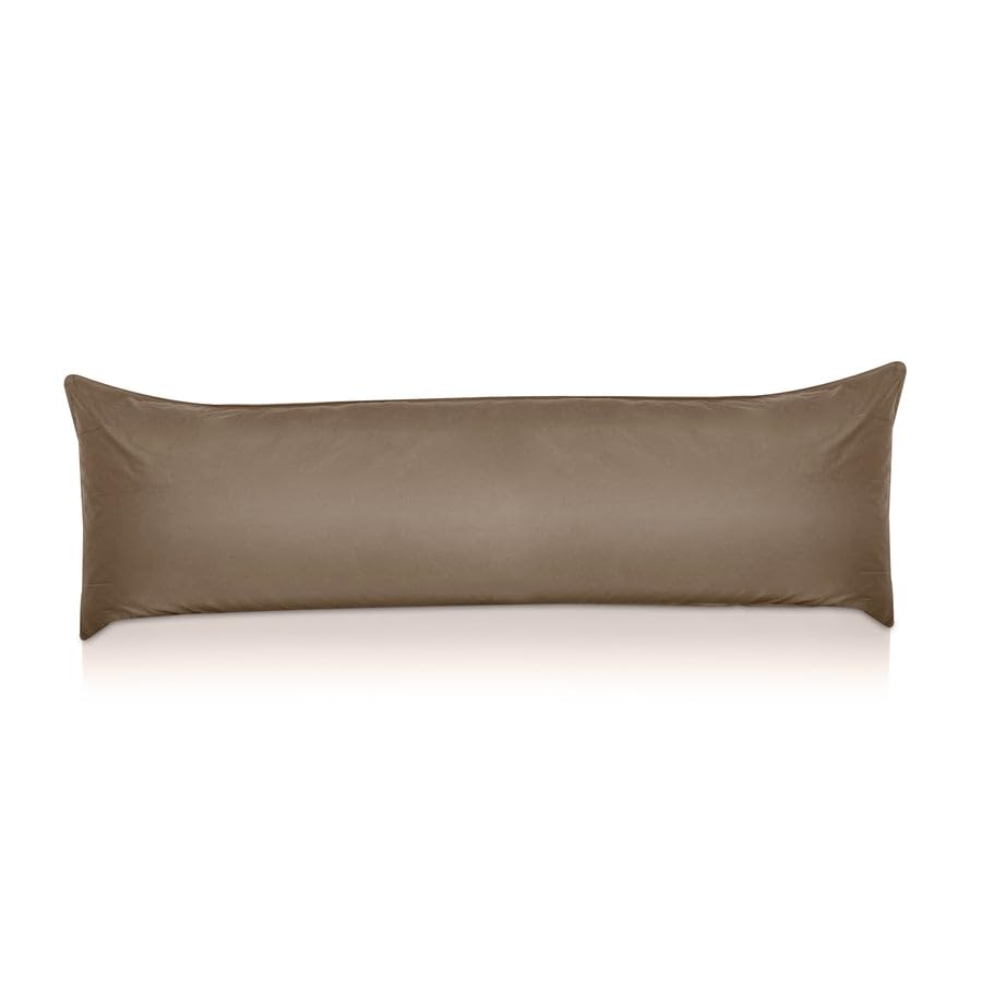 Pillowtex 20x60 Inch Brown Cotton Body Pillow Cover with Zipper - Soft Breathable Long Body Pillowcase for Adults, Pregnancy, Lounging & Bed Decor