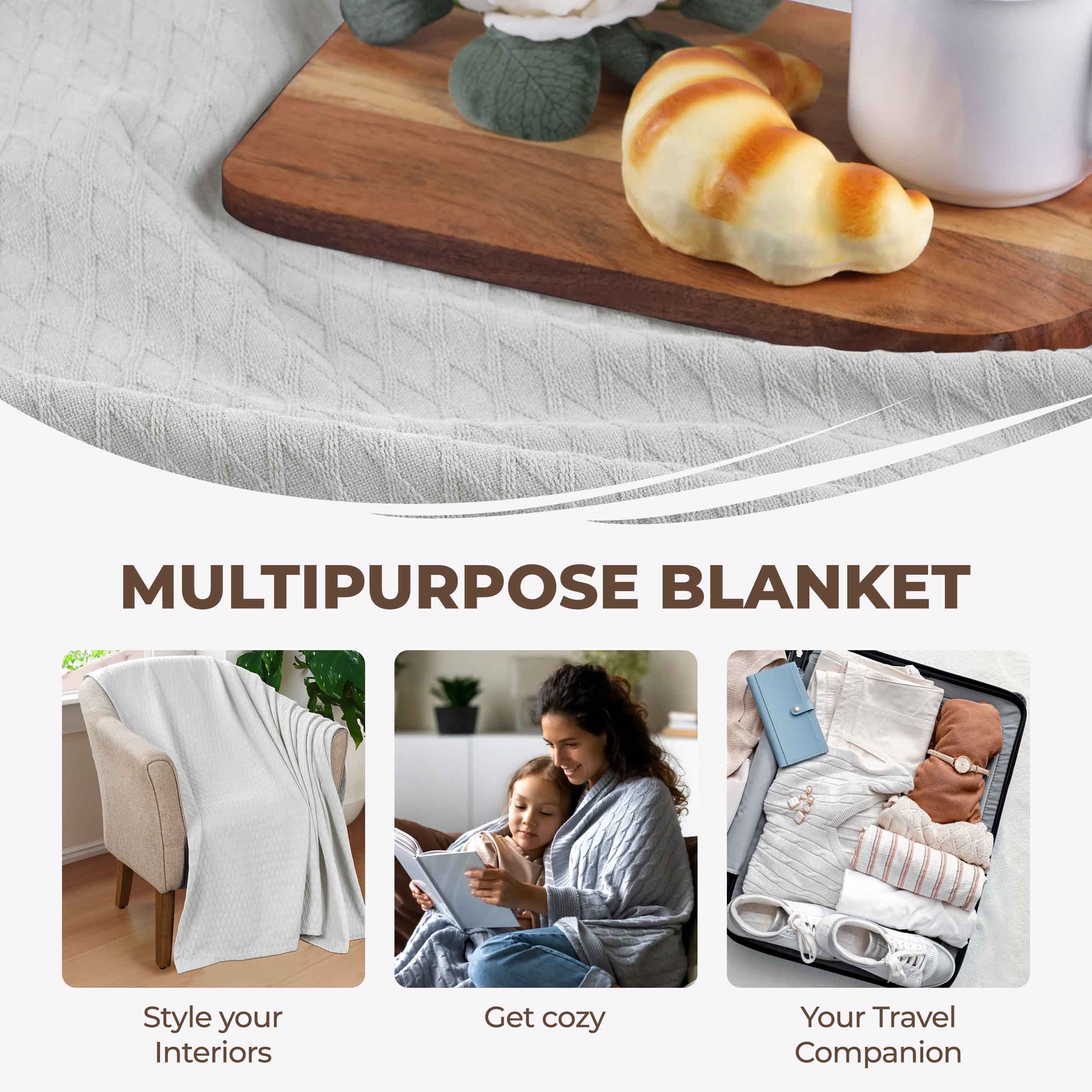 Premium Cotton All-Season Diamond Pattern Bed Blanket & Sofa Throw - Soft Cozy Blanket for Bedroom, Living Room, Travel and Gift Giving