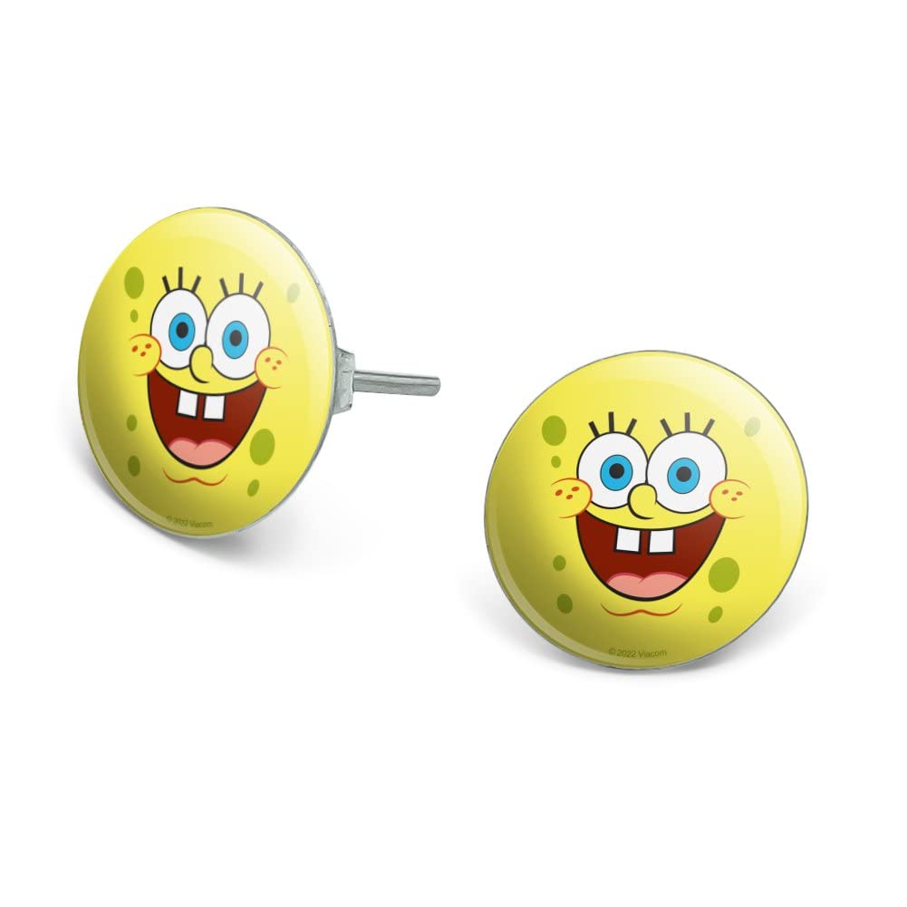 SpongeBob SquarePants Goofy Smile Face Silver Plated Stud Earrings for Women | Fun Cartoon Character Jewelry Gift for Fans & Collectors | Perfect for Cosplay, Parties & Everyday Wear
