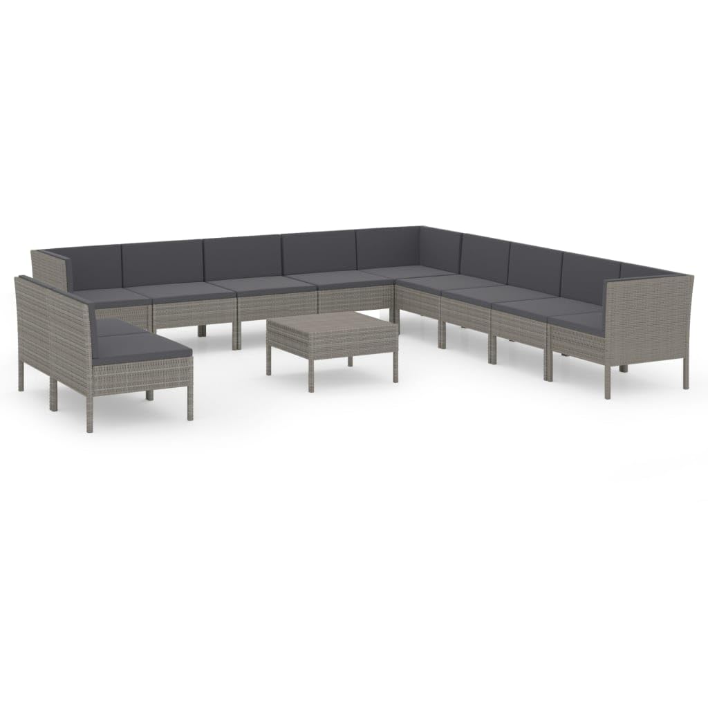 12-Piece Gray Poly Rattan Patio Lounge Set with Cushions - Modular Outdoor Seating Combo for Patios, Gardens & Backyards - Perfect for Relaxing, Entertaining & Outdoor Gatherings