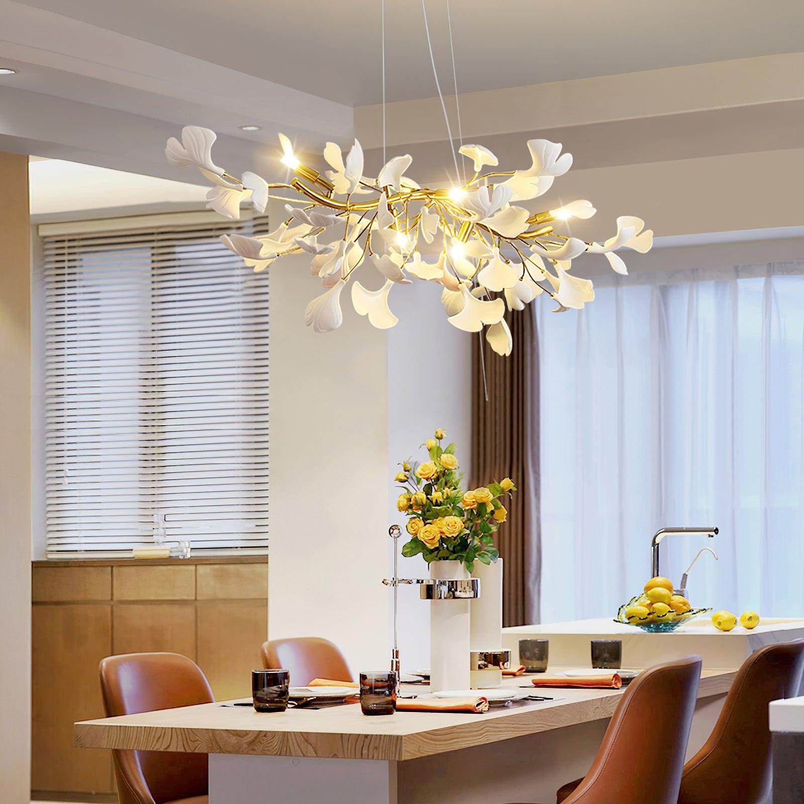 Elegant Ginkgo Leaf Chandelier - Modern Gold Ceiling Light Fixture for Dining Room, Living Room & Bedroom | Perfect for Home Decor, Wedding Venues & Luxury Spaces