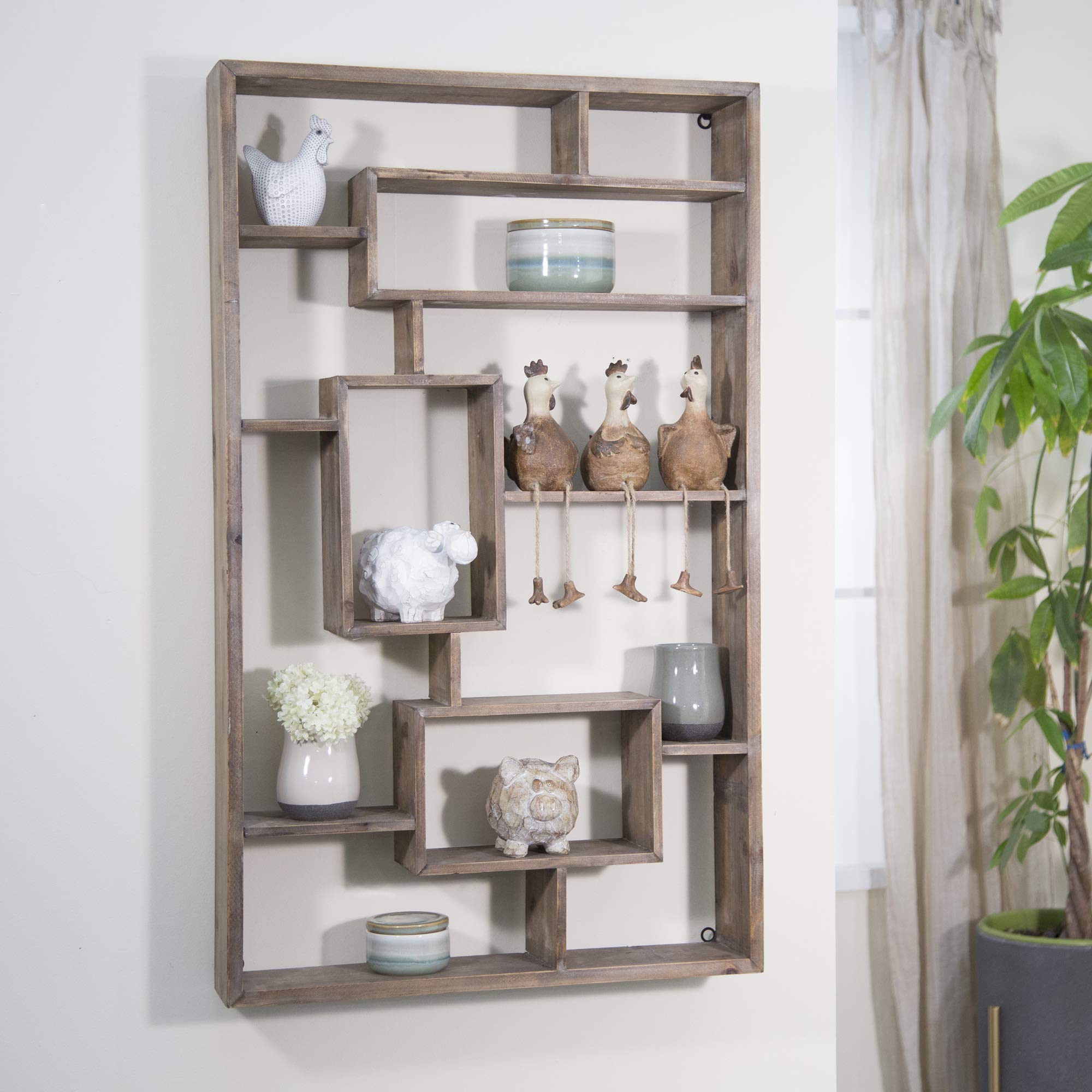 Sagebrook Home Wooden Geometric Wall Shelf - Modern Floating Shelves for Living Room, Bedroom, Bathroom - Handmade Rustic Decor for Home & Office Organization