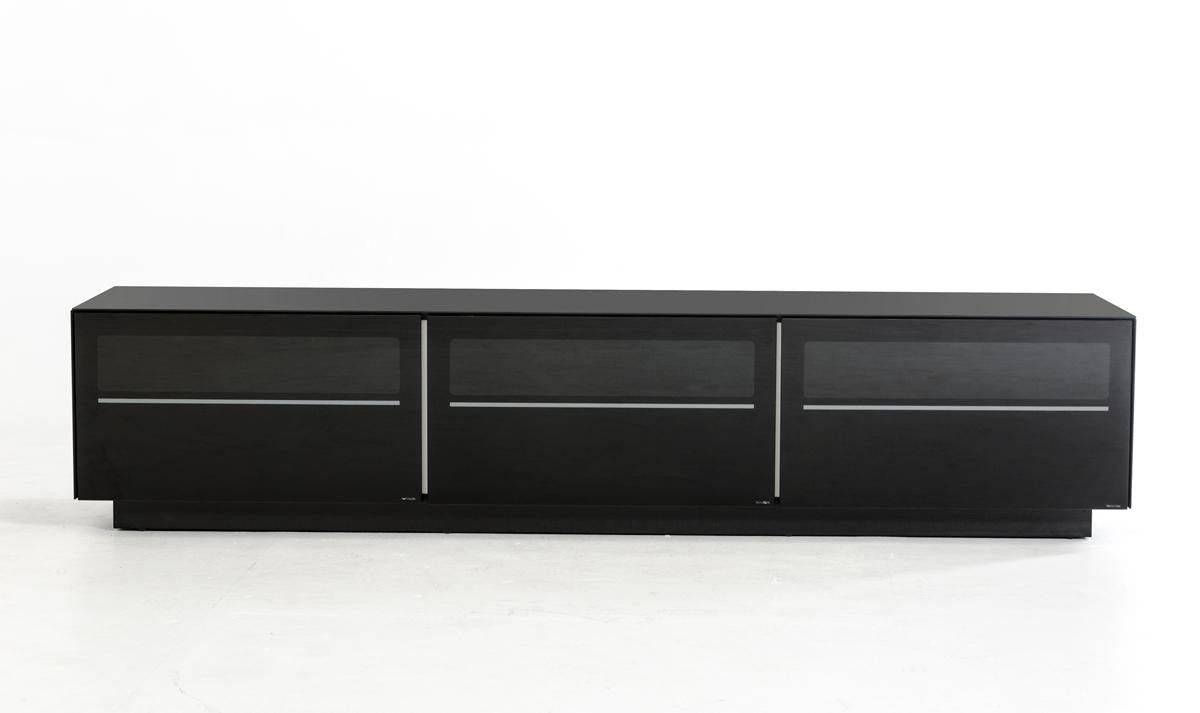 Modern Black Glass TV Stand for Flat Screen TVs - Sturdy & Stylish Entertainment Center for Living Room, Bedroom, or Home Theater
