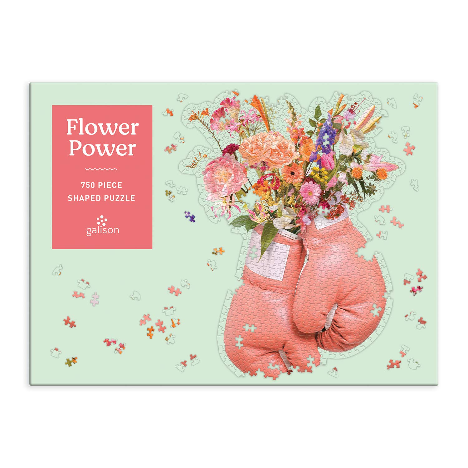 Galison Flower Power 750-Piece Shaped Jigsaw Puzzle - Unique Die-Cut Boxing Gloves in Bloom Design (20