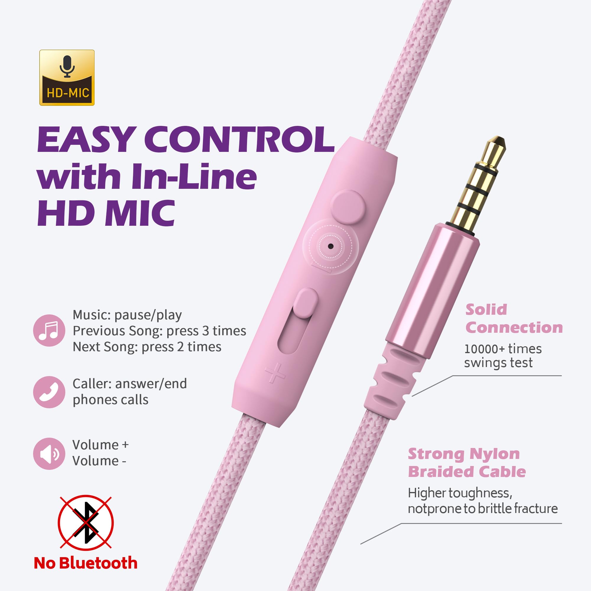 AILIHEN C8 Girls Headphones - Wired On-Ear Headset with Microphone, Volume Control & Foldable Design - 3.5mm Stereo Audio for School, Chromebook, Laptop, PC & Tablet - Perfect for Online Classes, Travel & Home Use (Purple Pink)