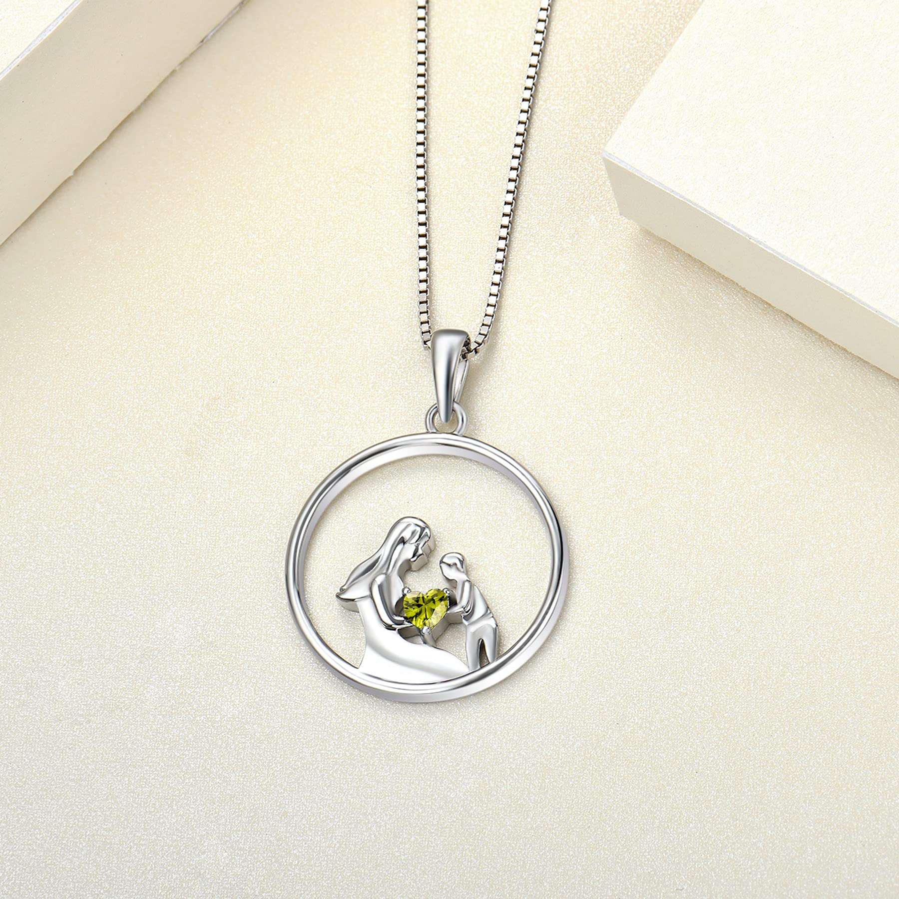 YL Women's Mother Necklace - 925 Sterling Silver Round Mum Pendant with Birthstone - Elegant Jewelry Gift for Mom, Grandma, Wife - Perfect for Mother's Day, Birthday & Anniversary Celebrations