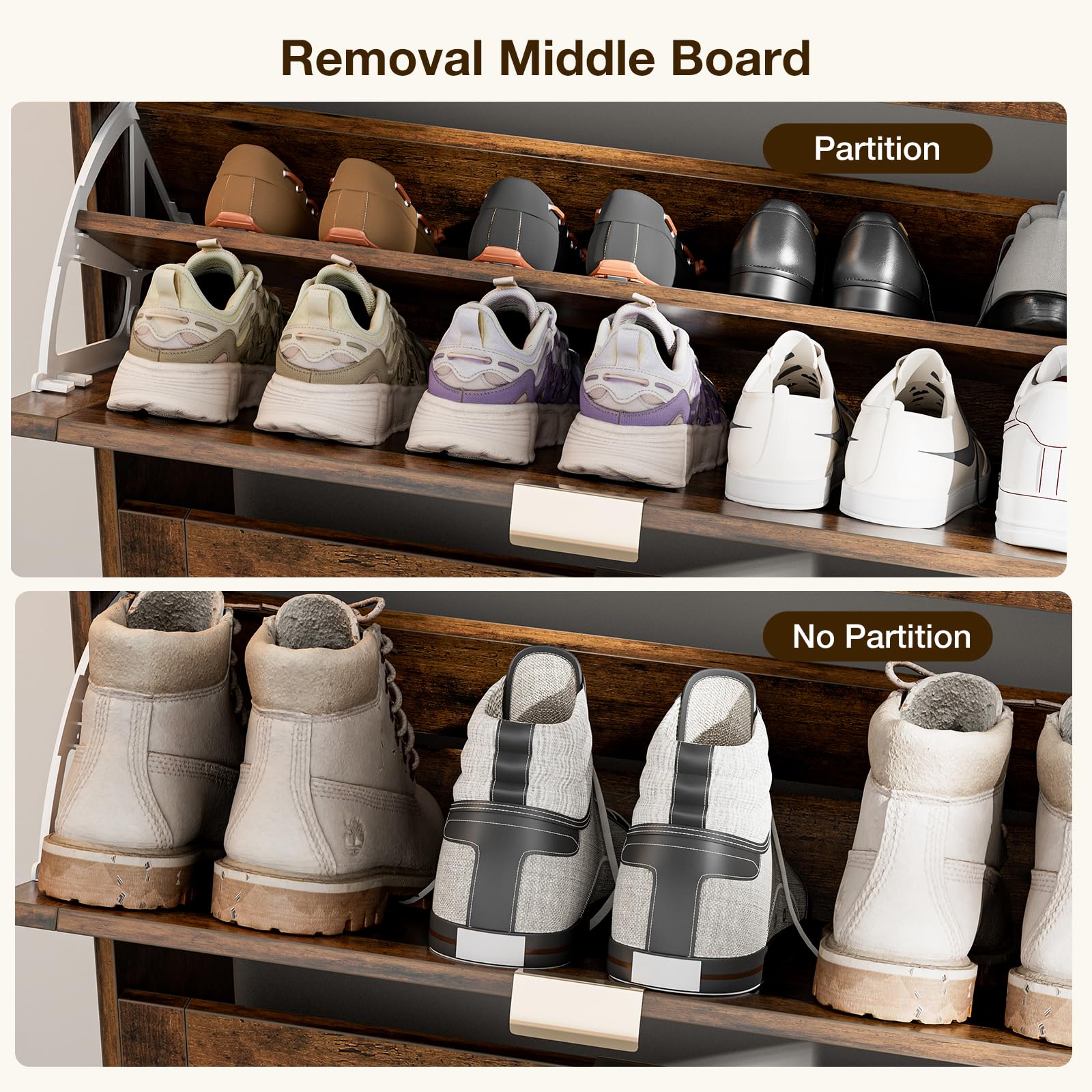 Wooden Entryway Shoe Storage Cabinet with 2 Hidden Drawers - Slim Space-Saving Shoe Organizer for Hallway, Entrance & Small Spaces - Rustic Brown Flip Shoe Rack Perfect for Apartments & Mudrooms