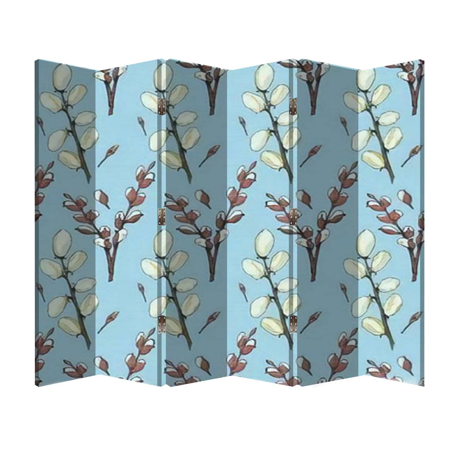 6 Panel Wooden Folding Room Divider with Floral Willow Branch Canvas - Office Privacy Screen, Home Partition Wall Decor | Perfect for Living Rooms, Bedrooms & Workspaces