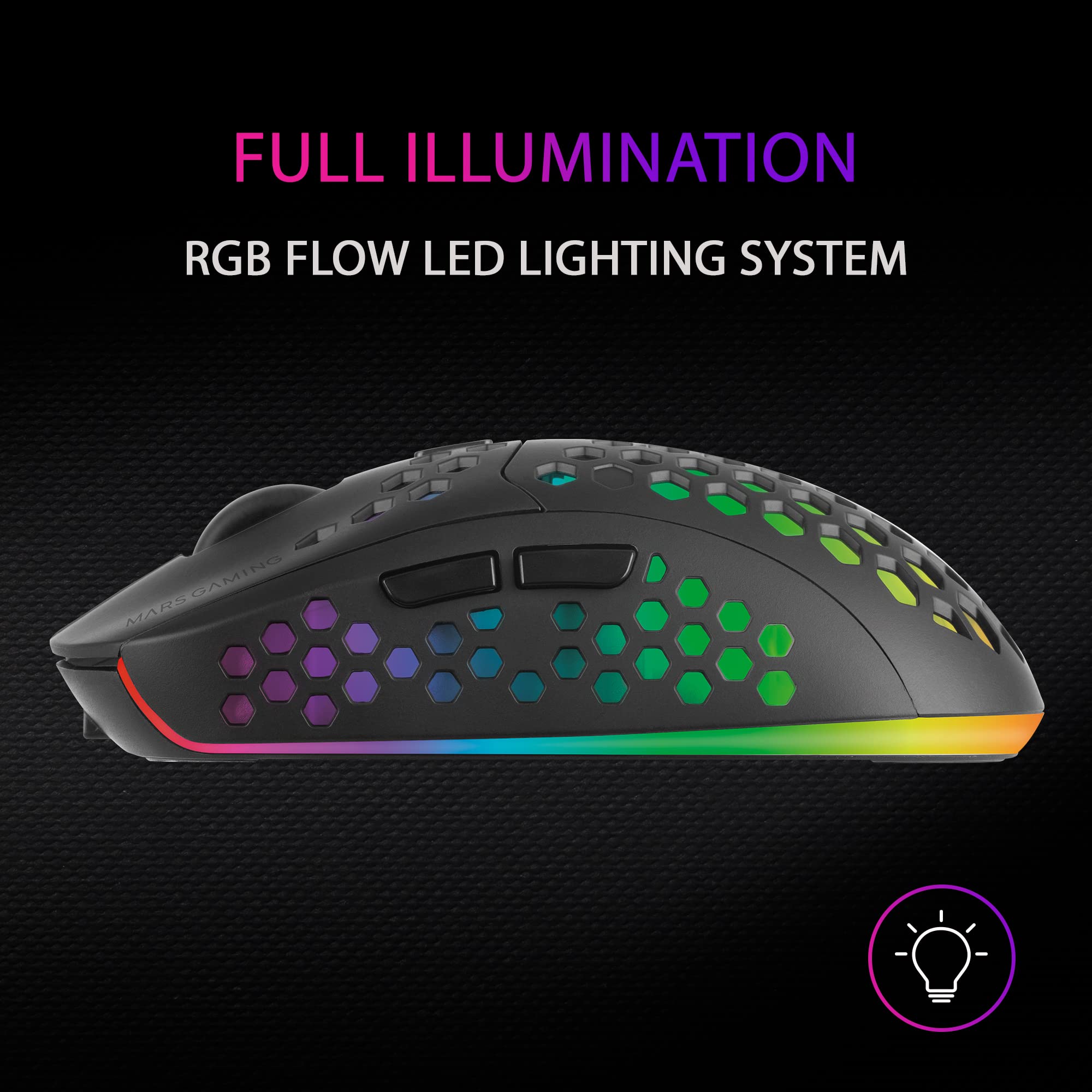 Mars Gaming MMW3 Wireless Gaming Mouse - RGB Flow Lighting, Ultra Lightweight 79g, 3200 DPI Adjustable, Ergonomic Design - Perfect for PC Gaming, Esports & Office Work (Black)