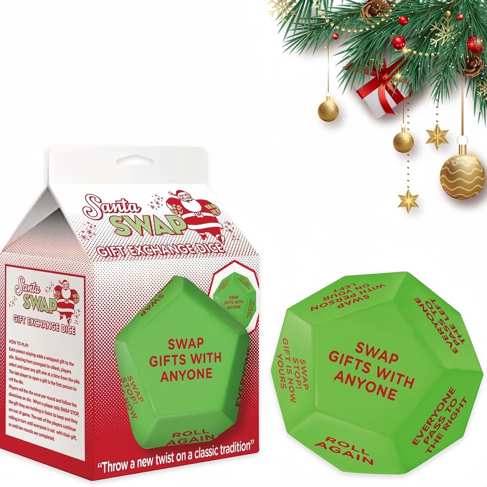 Santa Swap Gift Exchange Dice - 2025 New Pattern with 12 Unique Faces | Perfect for Family, Friends & Colleagues | Christmas Holiday Party Decorations & Gift Exchange Ideas | Elegant Gift Box Packaging | Fun for Secret Santa, Office Parties & Festive Gatherings
