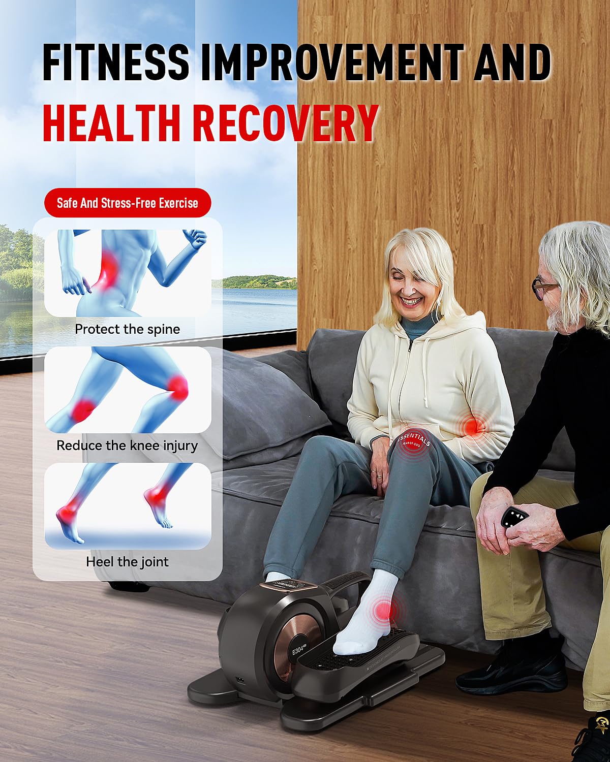 HARISON Under Desk Elliptical Machine - 12-Level Adjustable Resistance, LCD Display, Leg Exerciser for Home & Office Use | Compact Elliptical Trainer for Seniors & Adults | Perfect for Workouts While Sitting at Desk or Watching TV