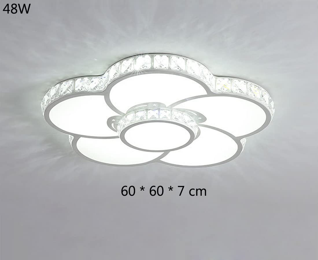 48W LED Ceiling Light - Modern Crystal Flower Design, Dimmable Panel Light with Remote Control, Ø60cm White LED Lighting for Living Room, Bedroom, Office, Dining Room & Kids Room | Energy-Efficient, Stylish Home & Office Decor