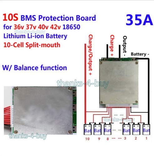 36V 10S 35A Li-ion Battery BMS Protection Board with Balancing - for Ternary Cobalt, Manganese Acid & Cobalt Acid Batteries - Perfect for DIY Power Tools, E-Bikes & Solar Energy Storage Systems