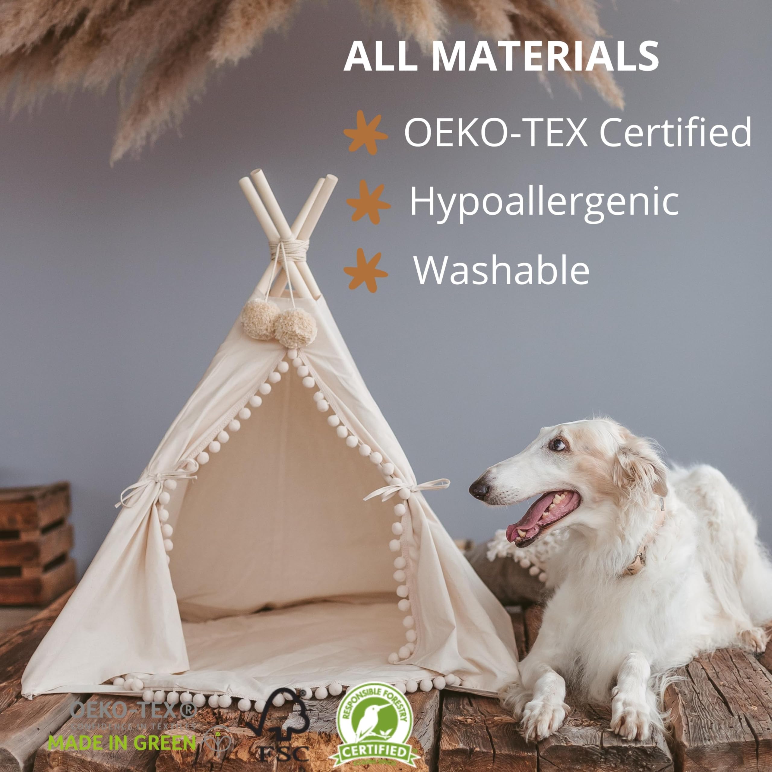 Cozy Indoor Dog House Tent - Hypoallergenic Cotton Pet Bed for Small & Large Dogs - Stylish Teepee Cave for Cats & Puppies - Perfect for Living Rooms, Bedrooms & Pet-Friendly Spaces (Large)