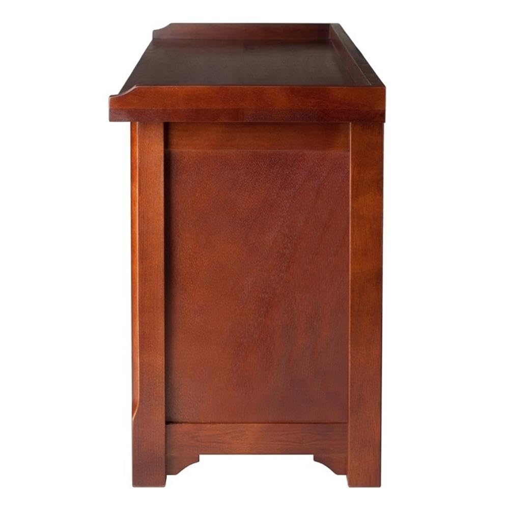 Pemberly Row Solid Wood Storage Bench with 3 Foldable Baskets - Walnut/Black - Entryway, Living Room, Bedroom Organizer - Perfect for Shoes, Blankets & Toys Storage