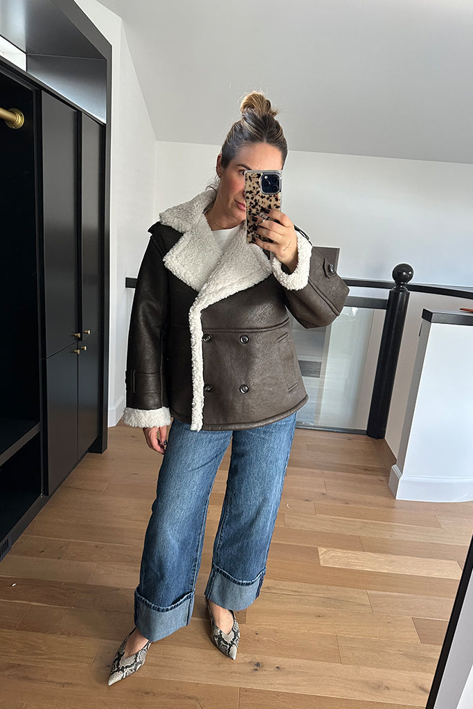 4th & Reckless Burton Shearling Jacket for Women - Cozy Grey Winter Coat with Faux Fur Lining | Perfect for Cold Weather, Outdoor Adventures & Stylish Streetwear