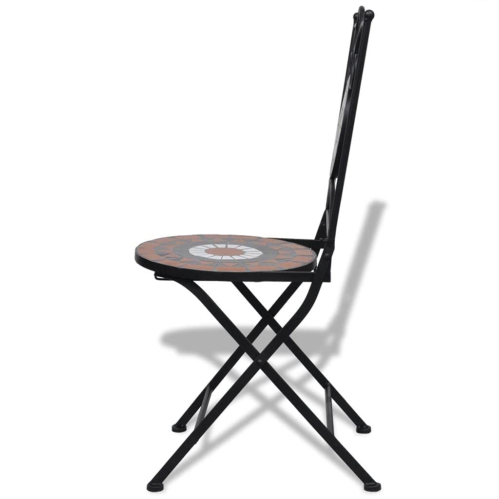 3-Piece Outdoor Bistro Set - Ceramic Tile Table & Cast Aluminum Chairs - Terracotta & White Patio Dining Furniture for Garden, Yard, Deck - Antique Copper Finish - Perfect for Outdoor Entertaining, Coffee Breaks & Small Space Dining