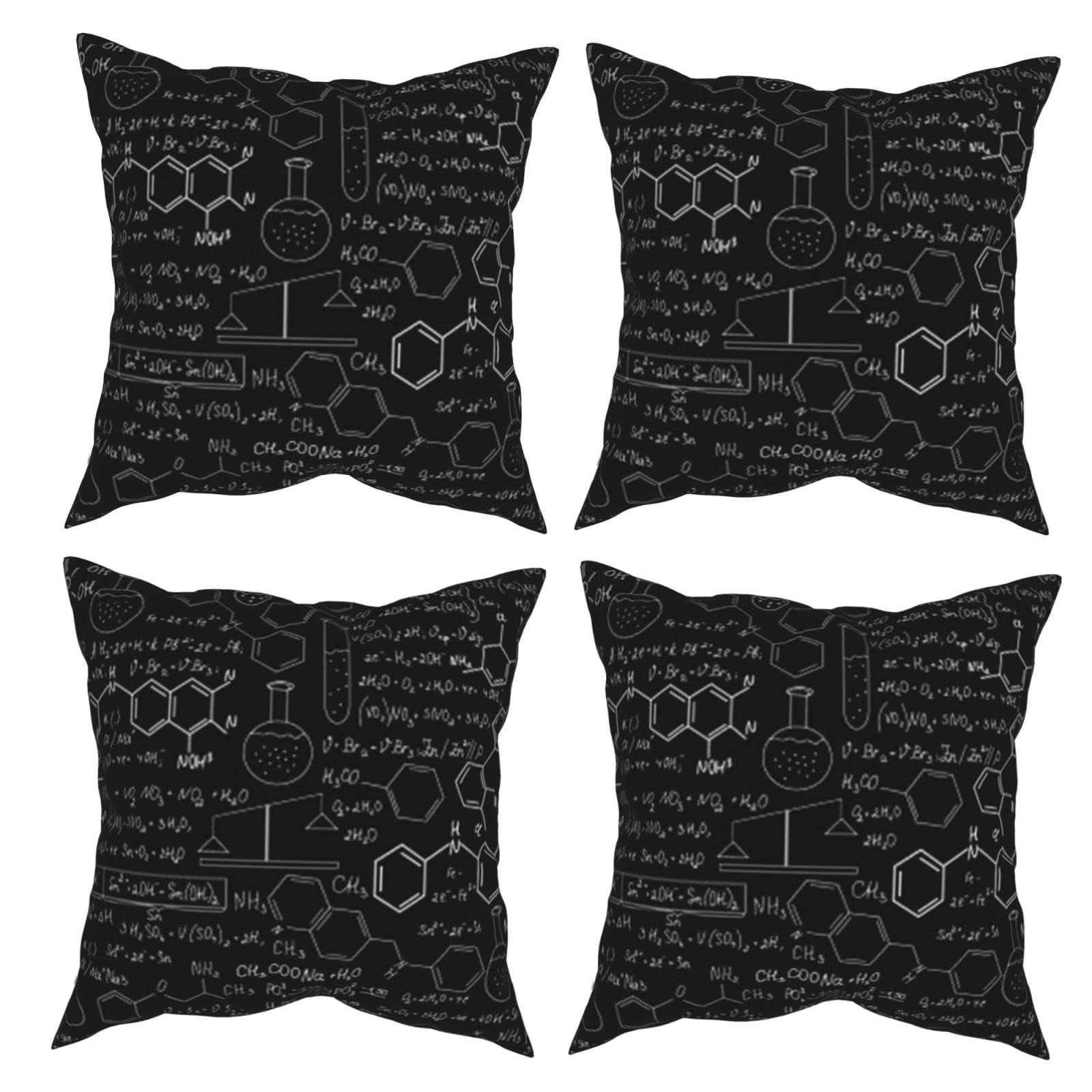 Science & Chemistry Throw Pillow Covers Set of 4 - 18x18 Inch Polyester Linen Decorative Pillow Cases for Sofa, Couch, Bedroom, Car & Outdoor Use - Fun Home Decor for Nerdy & Geeky Spaces