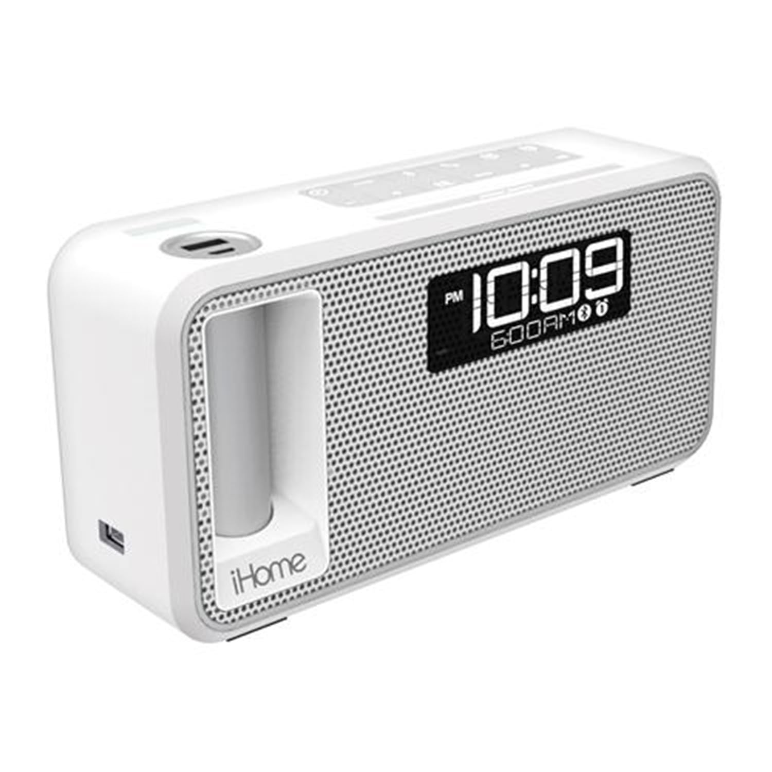 iHome Kineta Dual Charging Stereo Alarm Clock - White | Bluetooth Speaker with USB Ports for Bedroom, Office & Travel