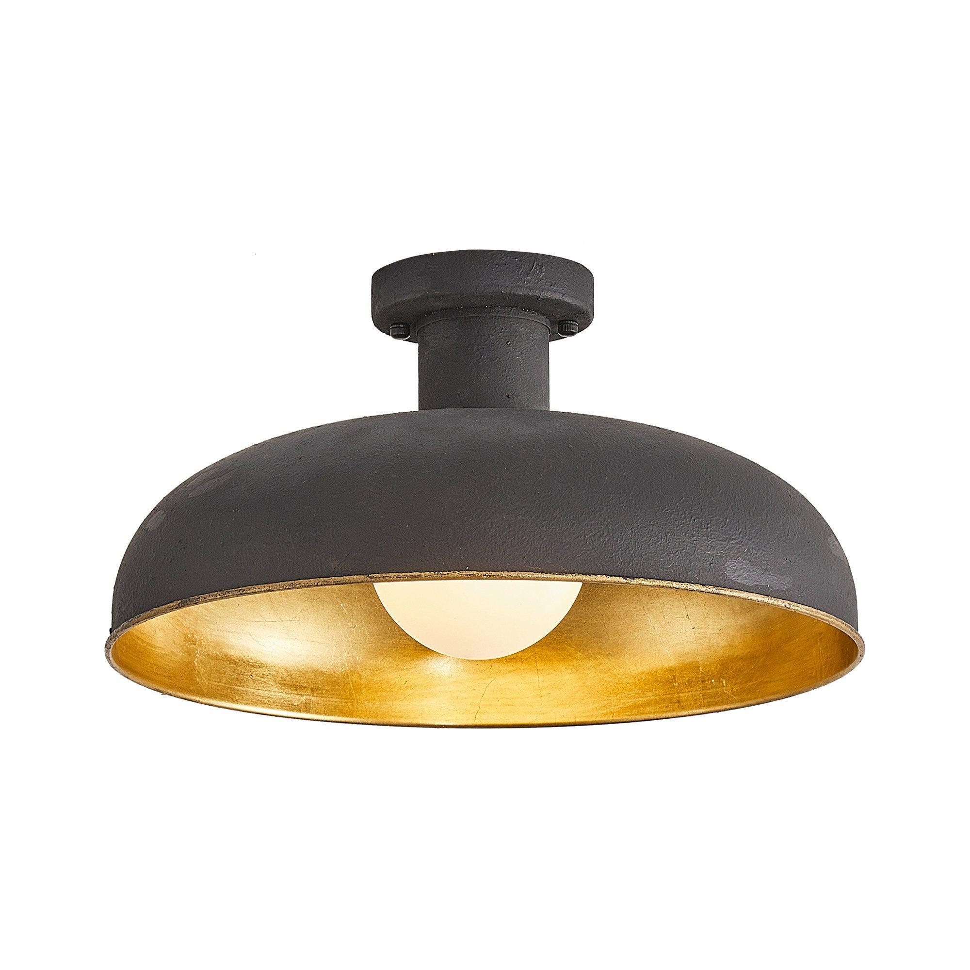 1 Light Industrial Flush Mount Ceiling Fixture - Vintage Style Metal Ceiling Lamp for Kitchen, Bedroom, Living Room & Office - Dimmable LED Lighting for Modern & Farmhouse Decor